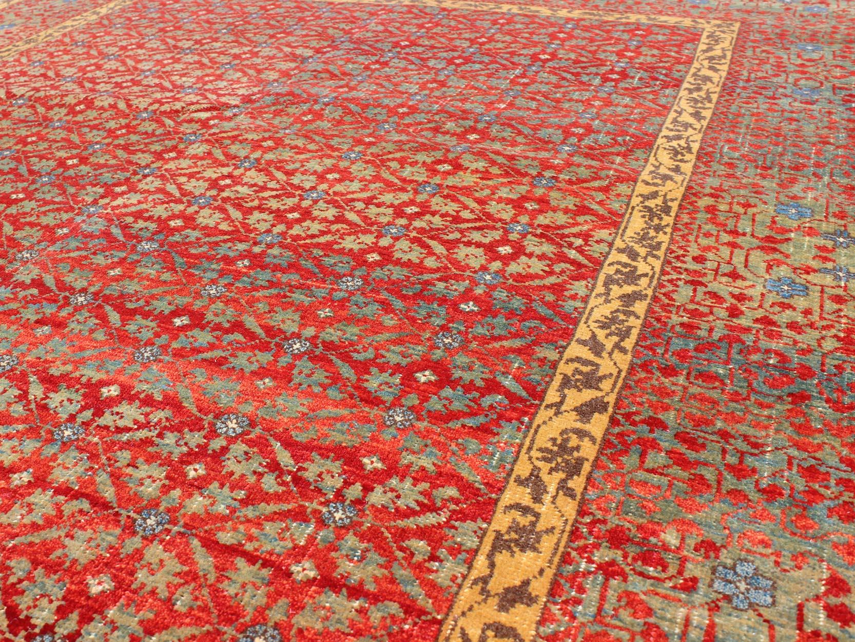 Square Sized Vintage Ottoman Rug with Repeating All-Over Design In Excellent Condition In Atlanta, GA