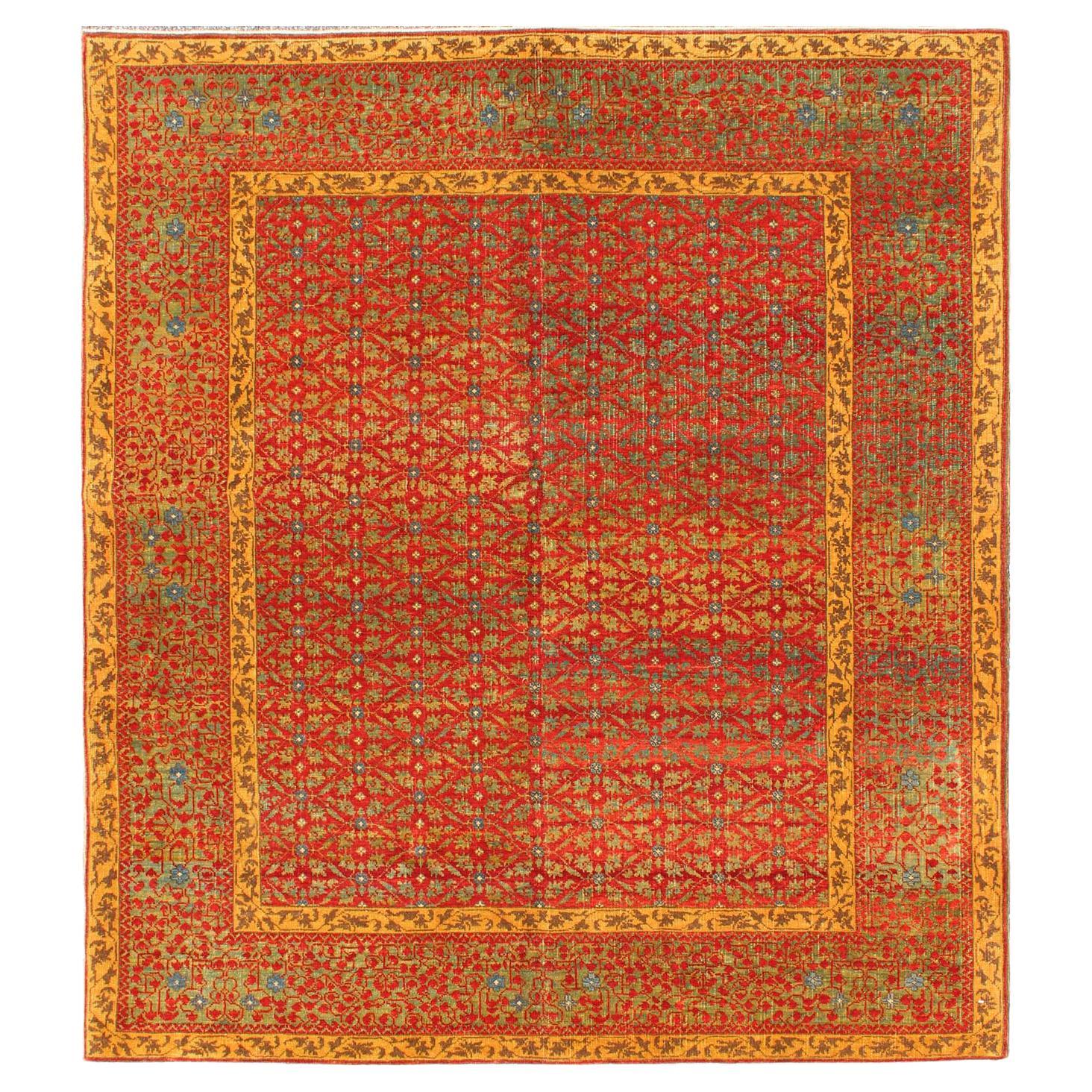 Square Sized Vintage Ottoman Rug with Repeating All-Over Design
