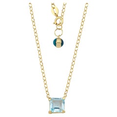 Square Sky Blue Topaz Solitaire Necklace