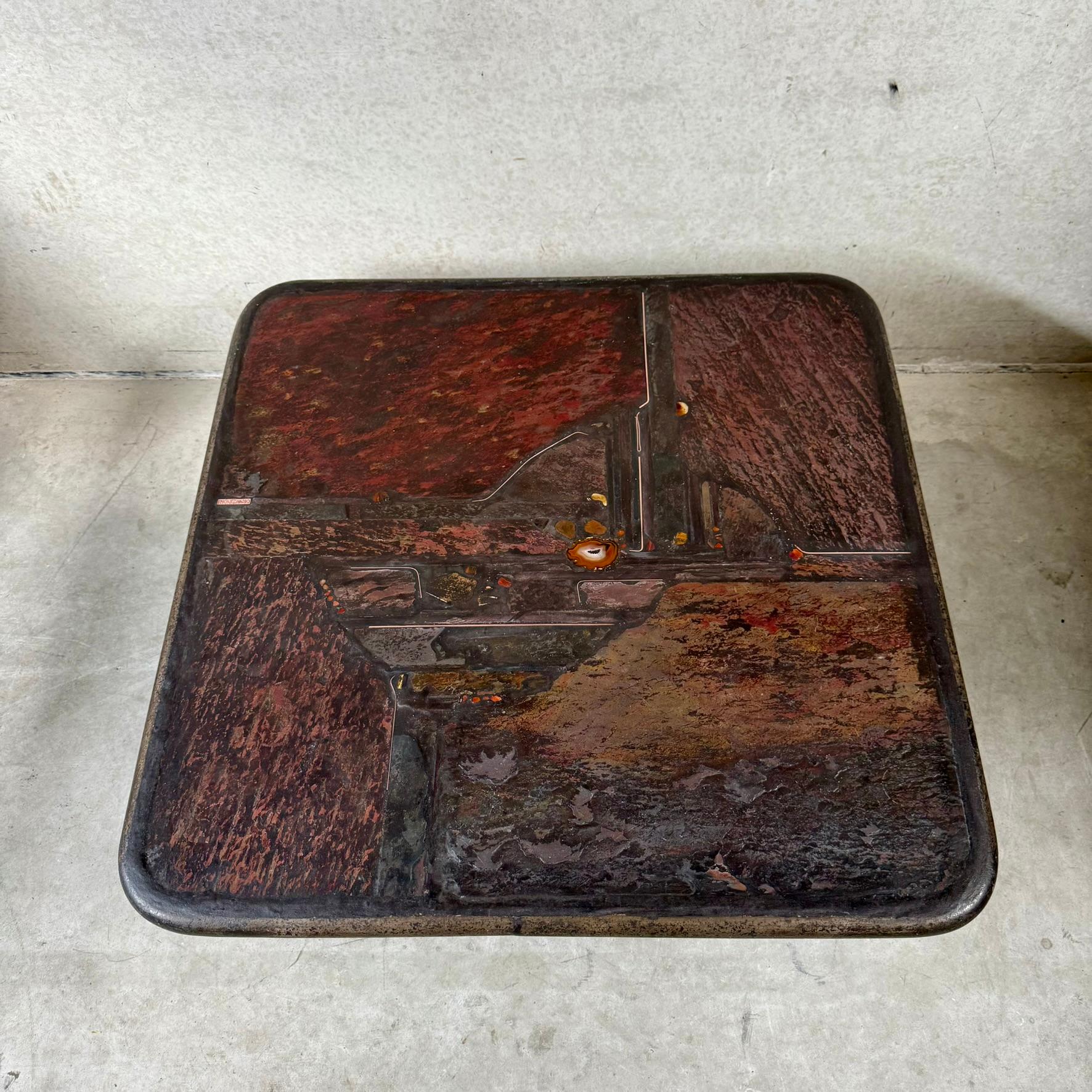 Quadratischer Couchtisch aus Schieferstein-Achat des Bildhauers Paul Kingma, Niederlande 1990 (Metall) im Angebot