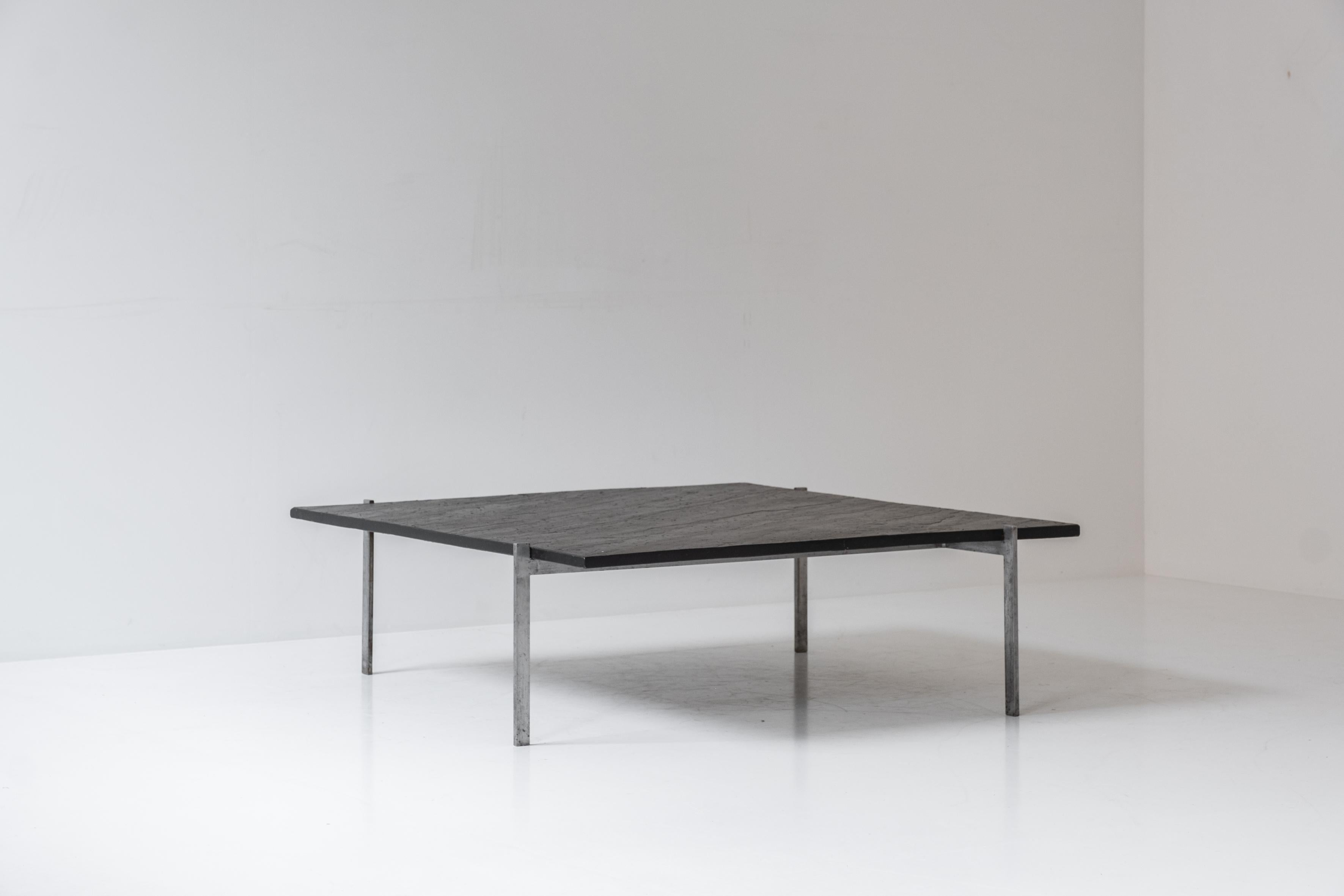 Scandinavian Modern Square slate stone coffee table from the 1950s. For Sale