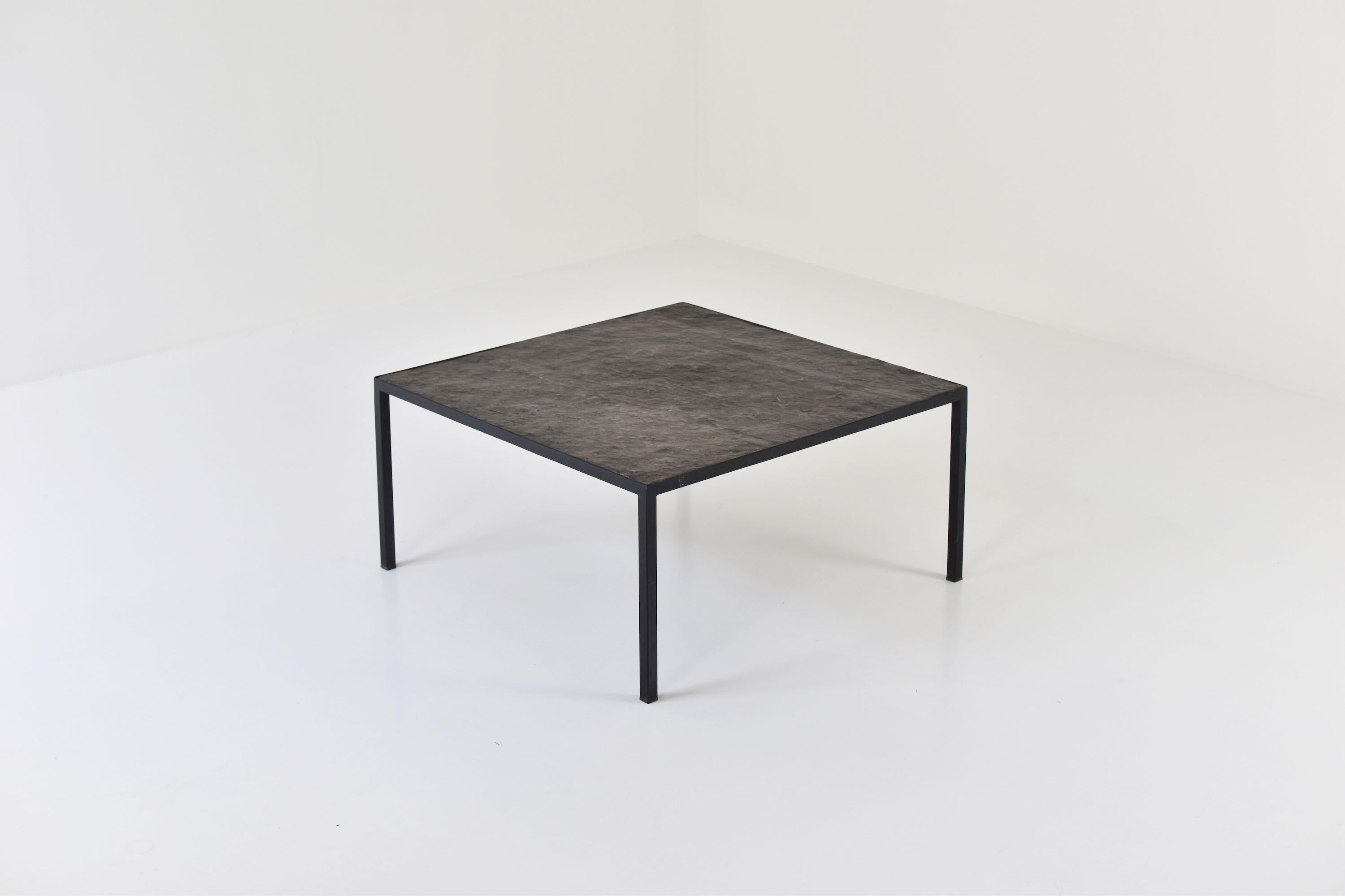 Mid-Century Modern Square Slate Stone Coffee Table from the 1950’s
