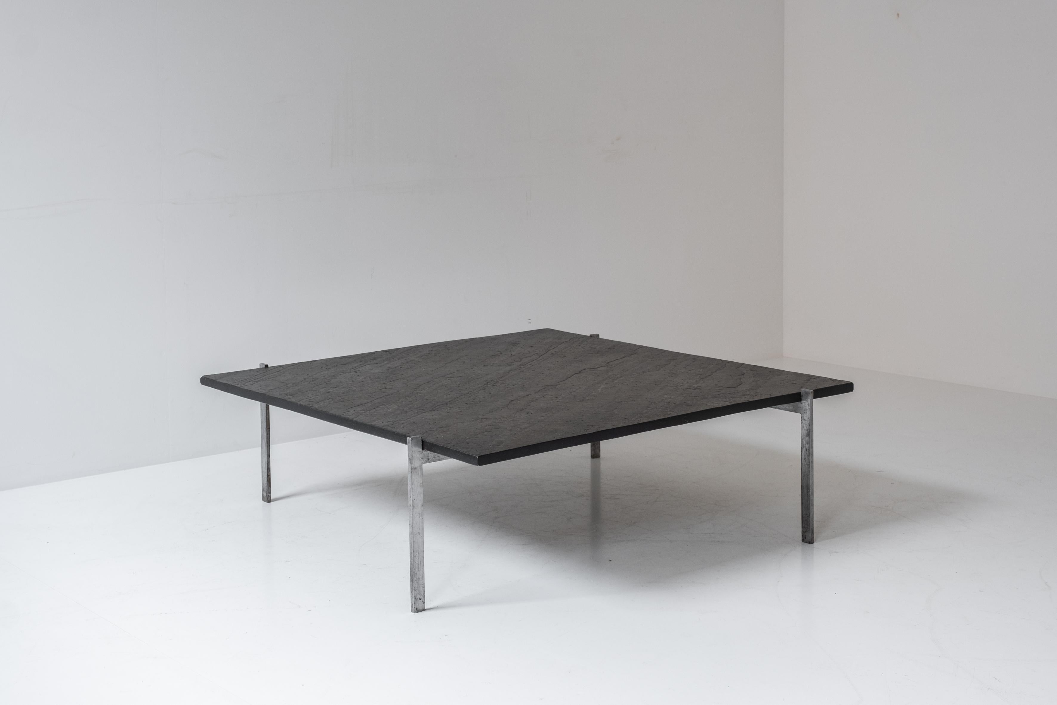 Danish Square slate stone coffee table from the 1950s. For Sale