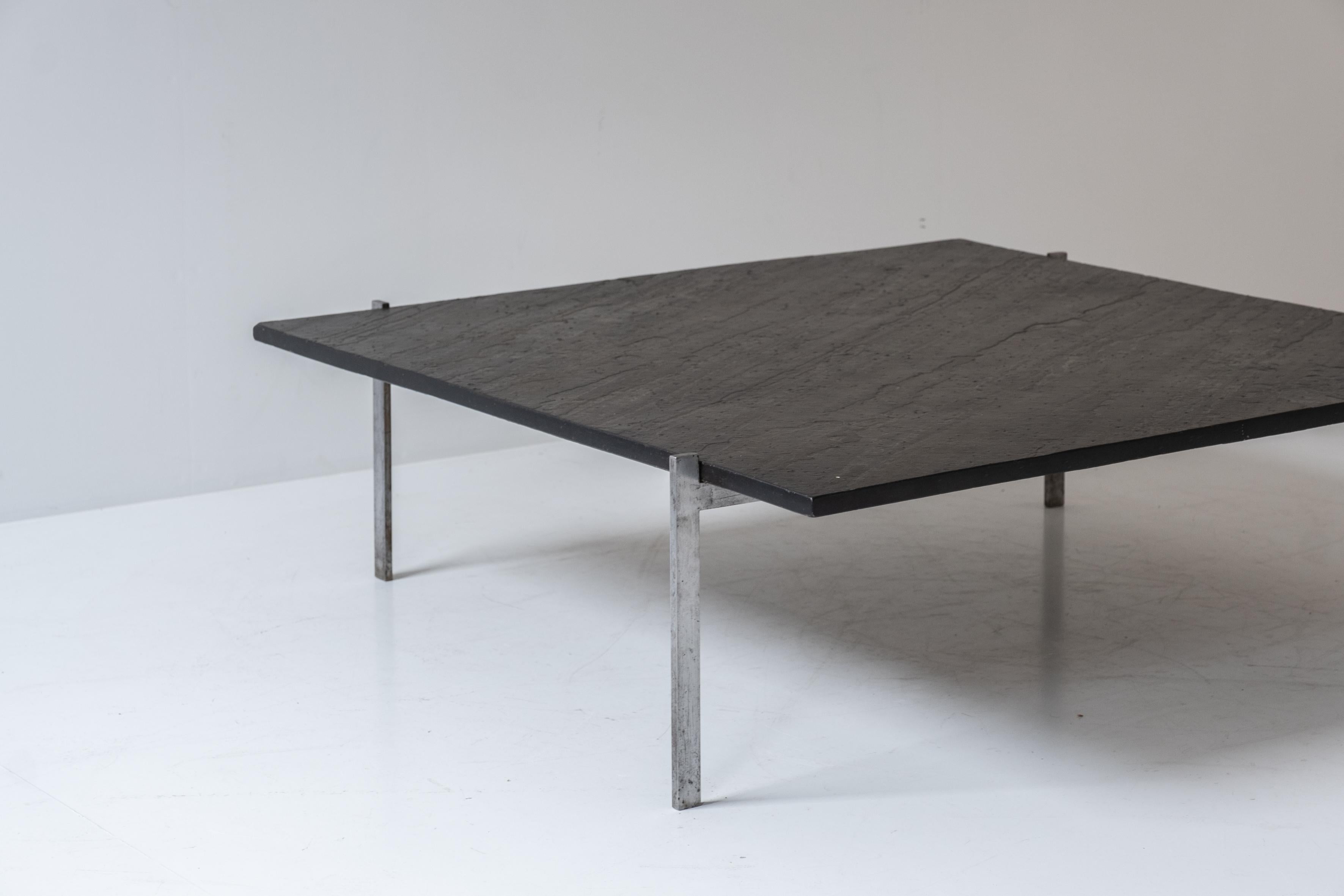 Mid-20th Century Square slate stone coffee table from the 1950s. For Sale