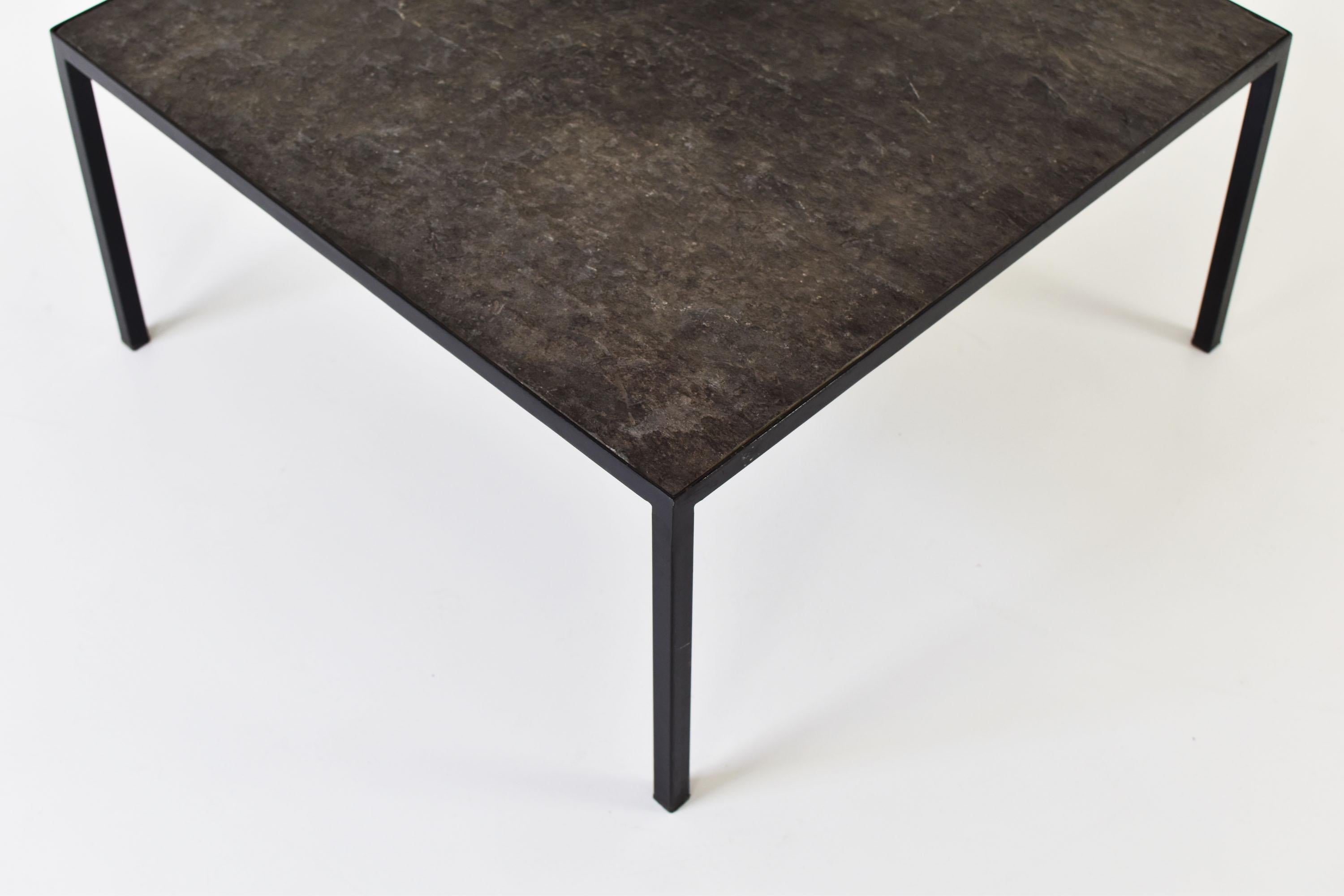 Steel Square Slate Stone Coffee Table from the 1950’s