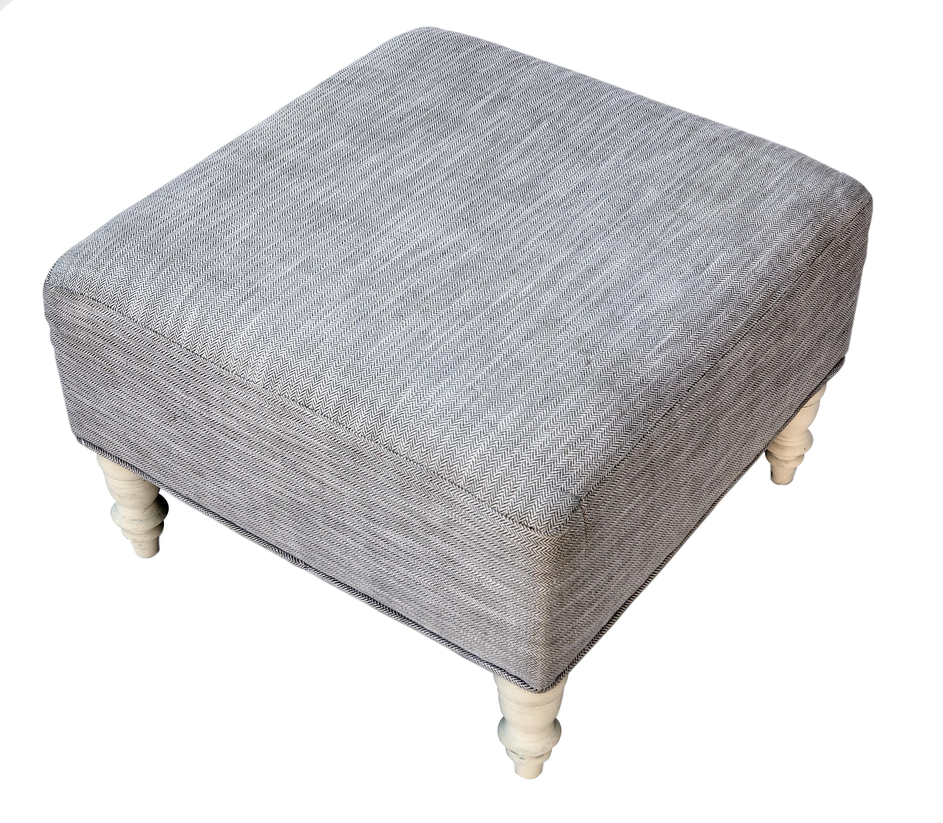 20th Century Square Slipcovered Linen Ottoman  For Sale