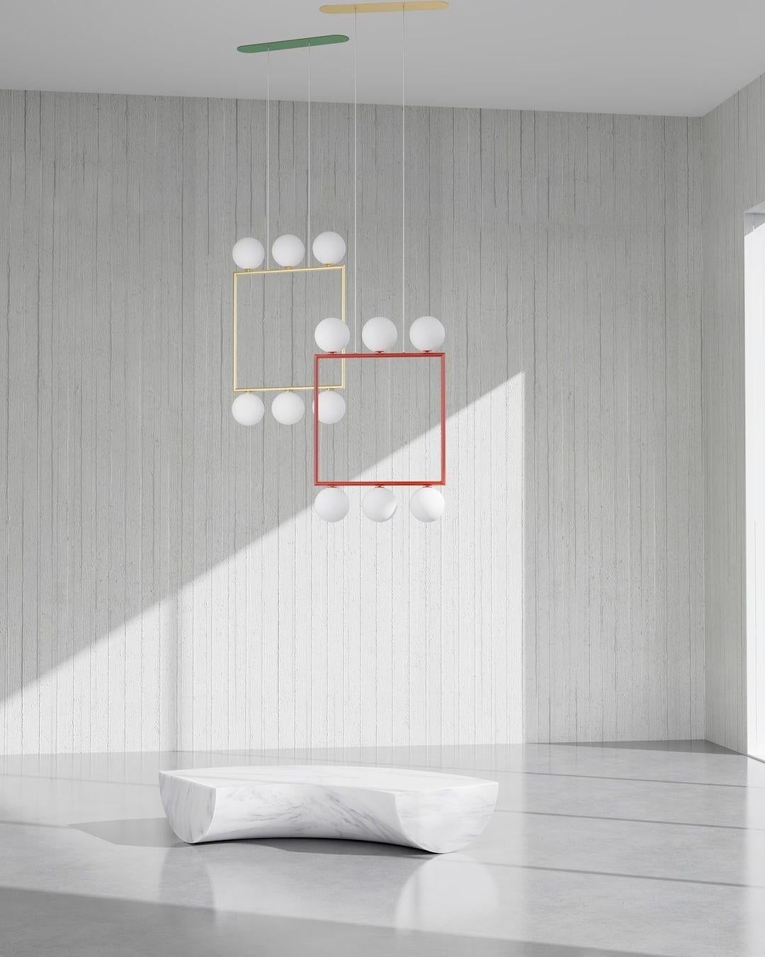 Postmoderno Lampada a sospensione quadrata a piccoli globi di Atelier Ati in vendita