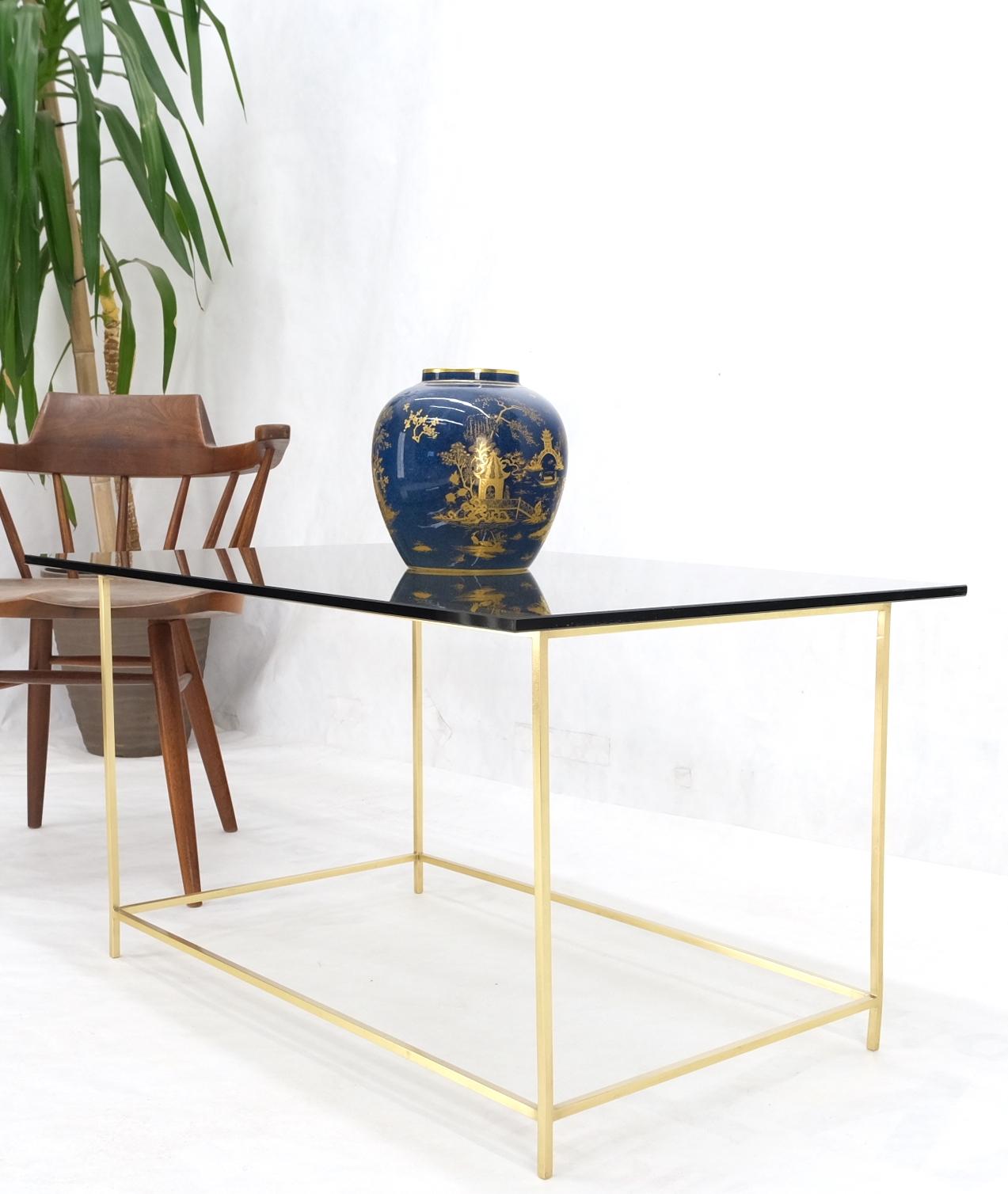 Square Solid Brass Bar Profile Base Rectangle Smoked Glass Top Coffee Side Table.
Glass Measures 1/2'' in thickness.
 