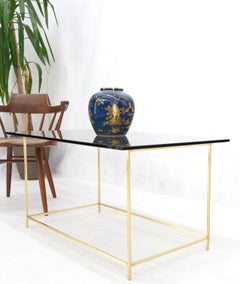 Square Solid Brass Bar Profile Base Rectangle Smoked Glass Top Coffee Side Table