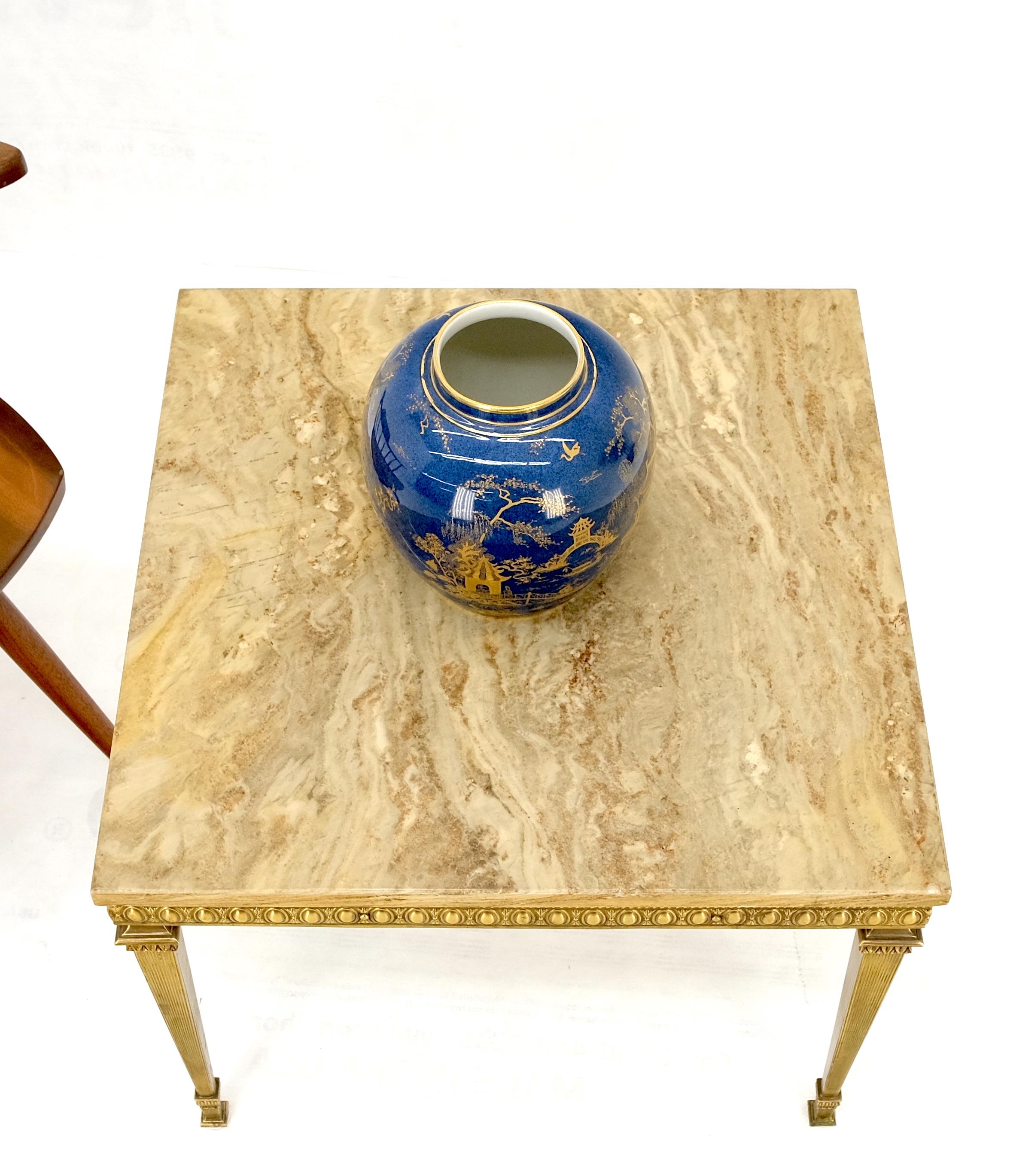 Square Solid Brass or Bronze Base Travertine Top Side End Occasional Table MINT! For Sale 5