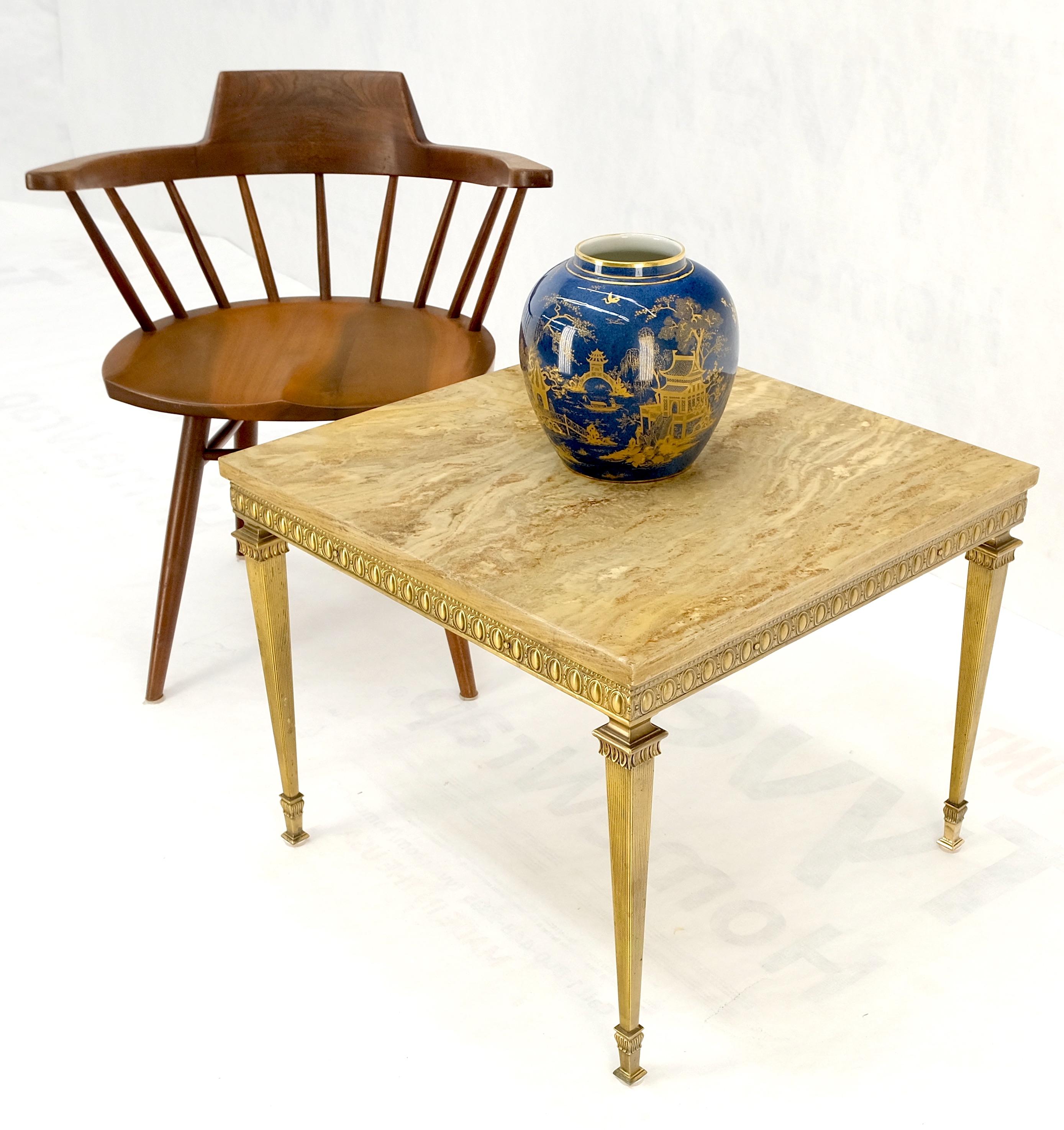 Square Solid Brass or Bronze Base Travertine Top Side End Occasional Table MINT! For Sale 6