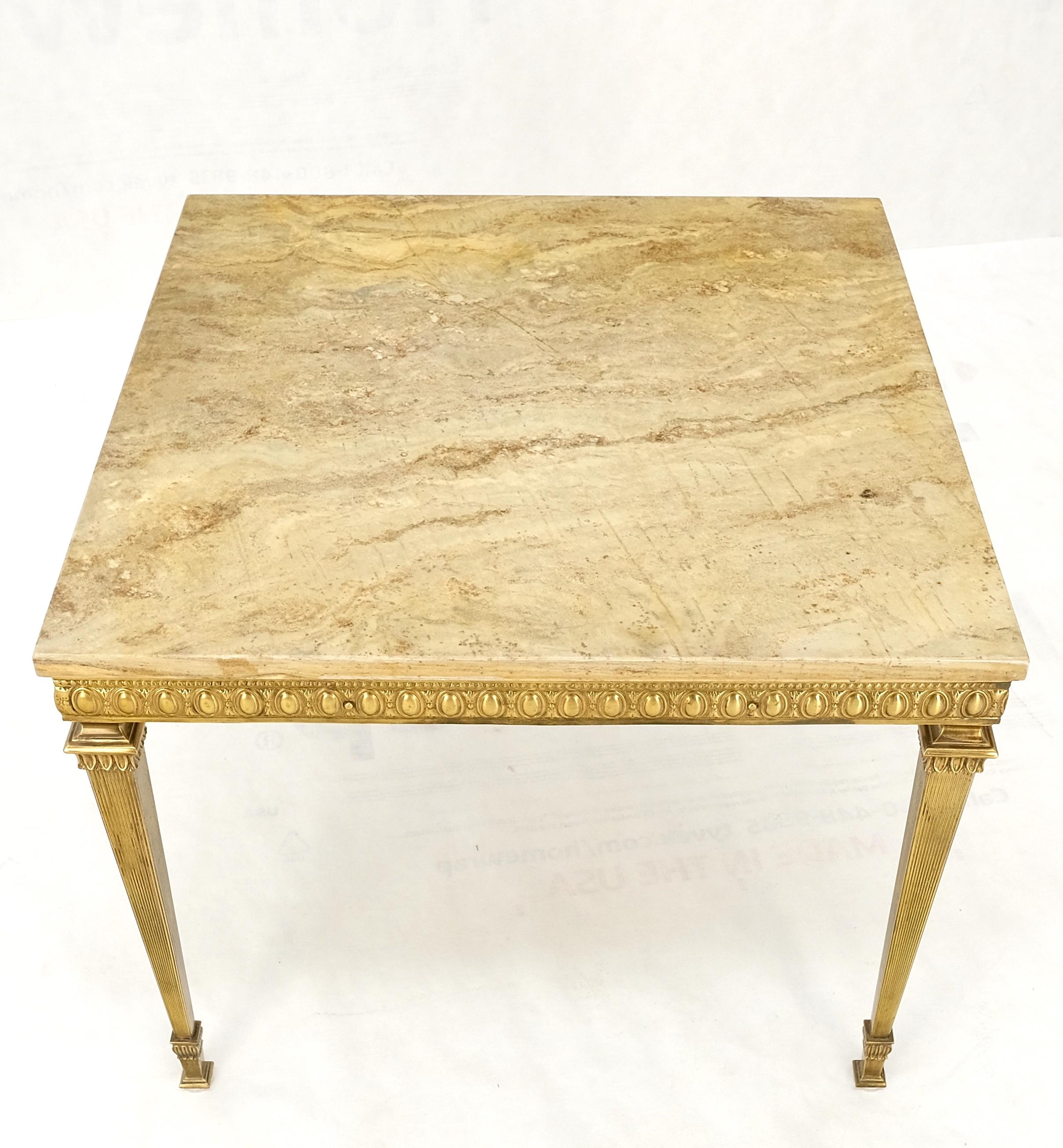 Square Solid Brass or Bronze Base Travertine Top Side End Occasional Table MINT! For Sale 5