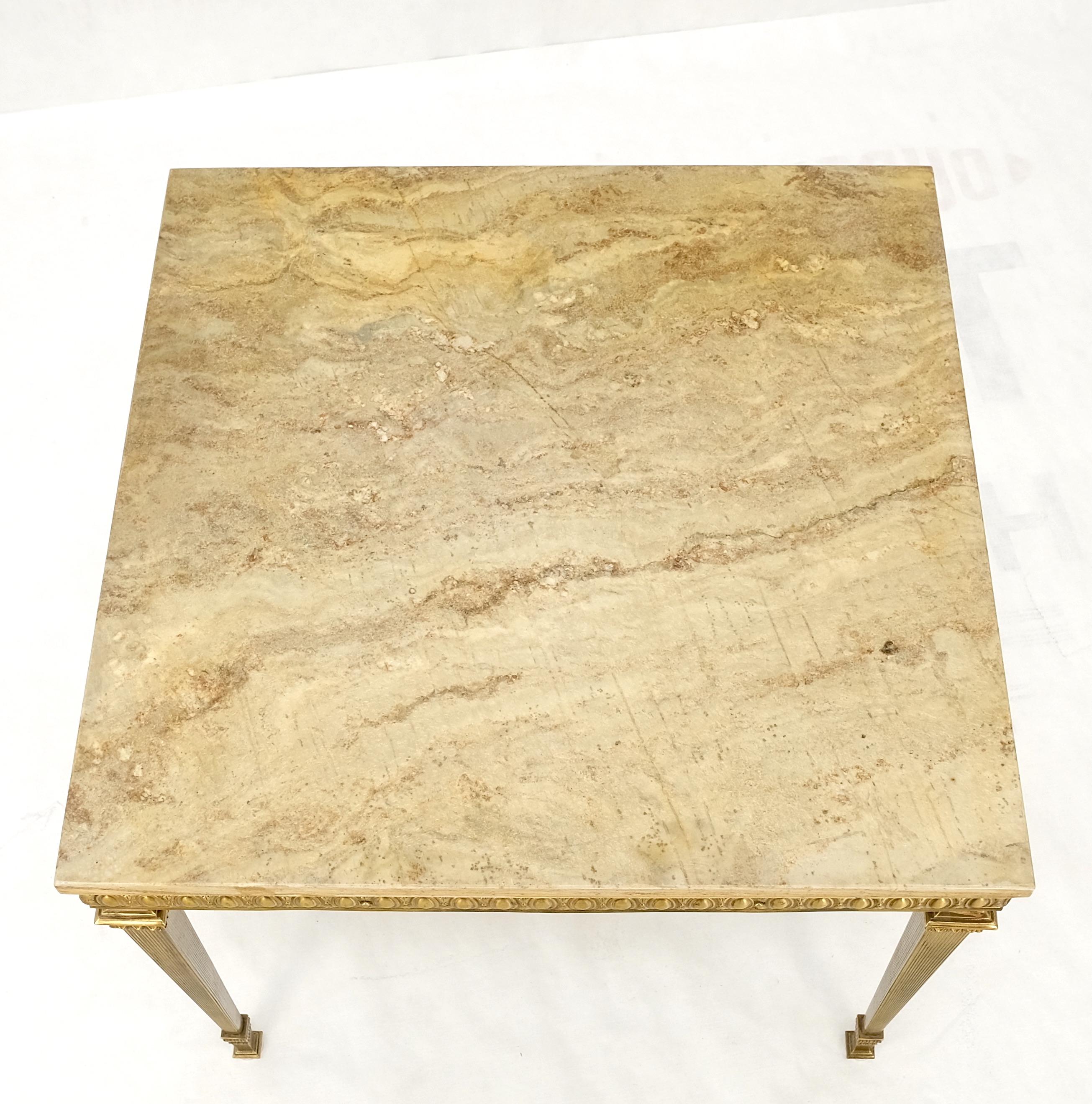 Square Solid Brass or Bronze Base Travertine Top Side End Occasional Table MINT! For Sale 6