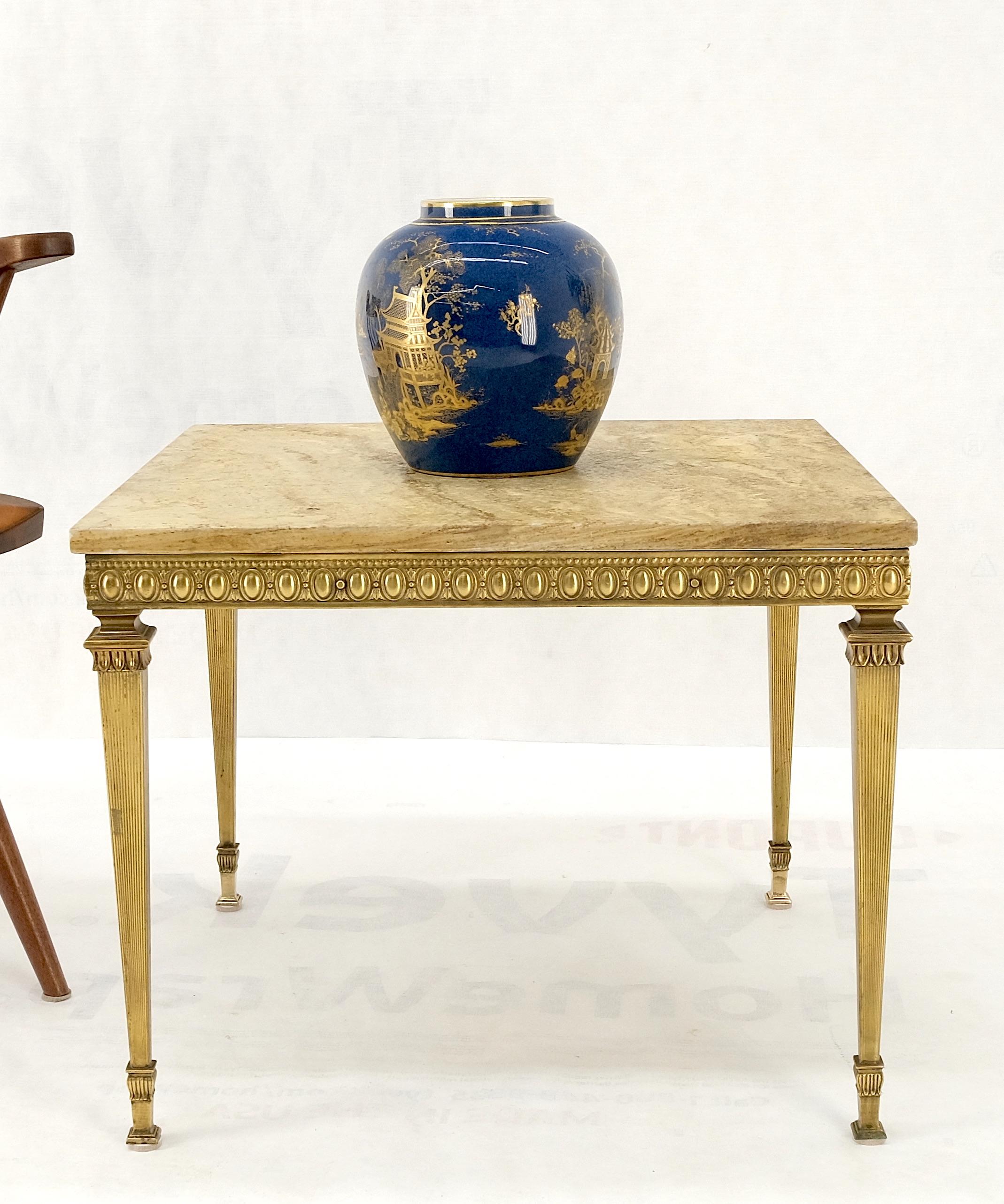 Square Solid Brass or Bronze Base Travertine Top Side End Occasional Table MINT! For Sale 7
