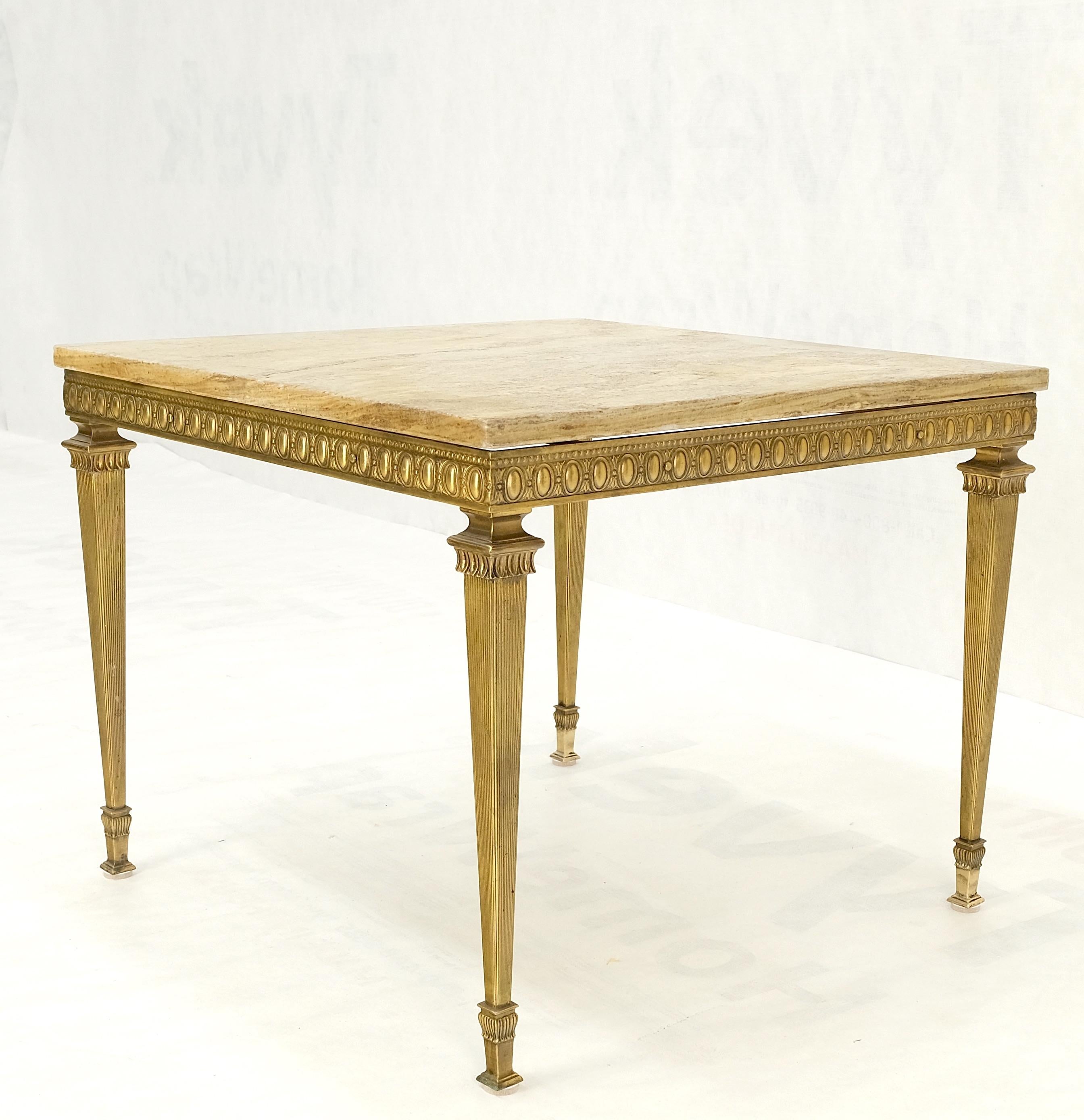 Square Solid Brass or Bronze Base Travertine Top Side End Occasional Table MINT! For Sale 8