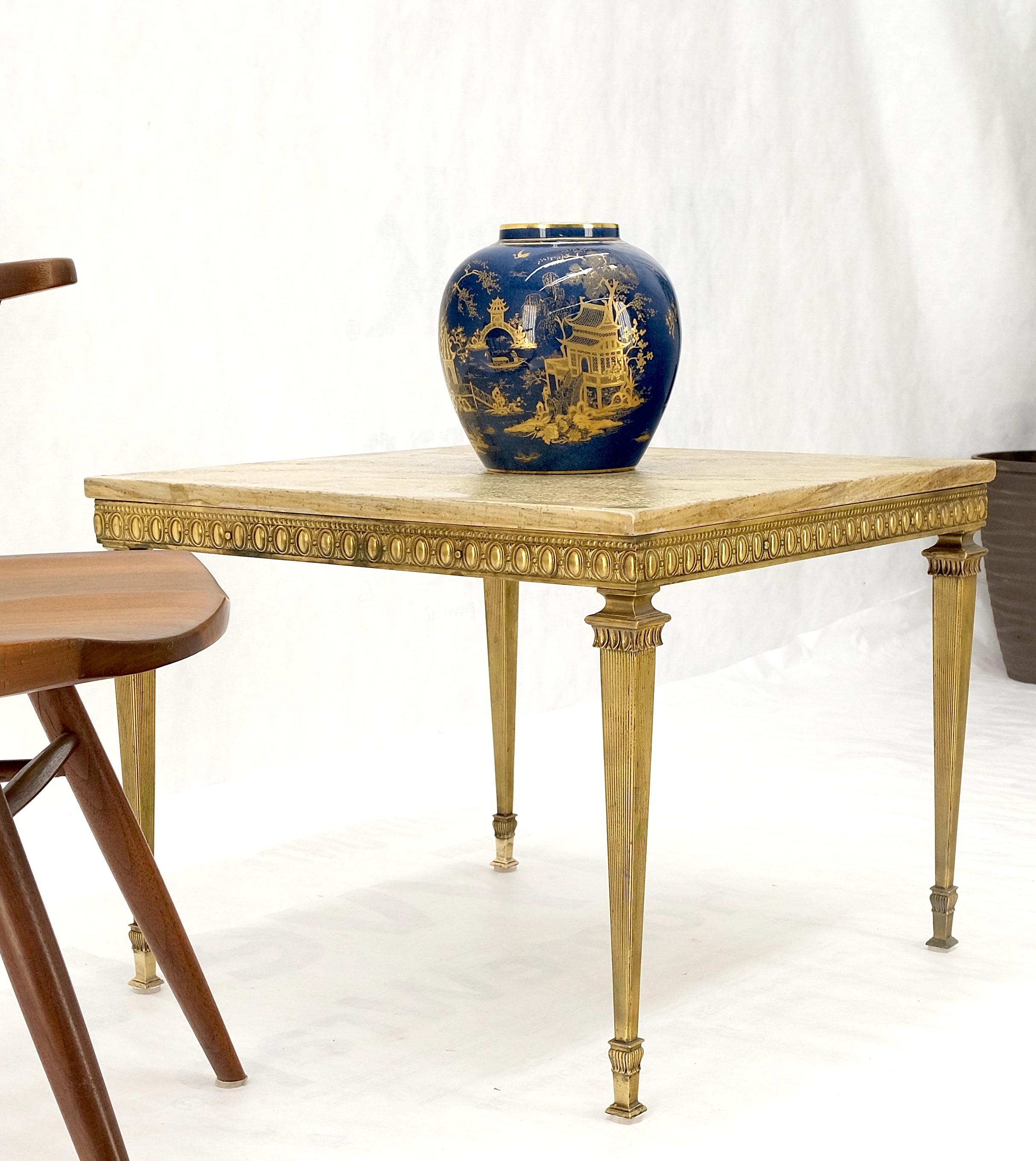 Square Solid Brass or Bronze Base Travertine Top side end occasional table MINT!.