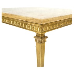 Square Solid Brass or Bronze Base Travertine Top Side End Occasional Table MINT!