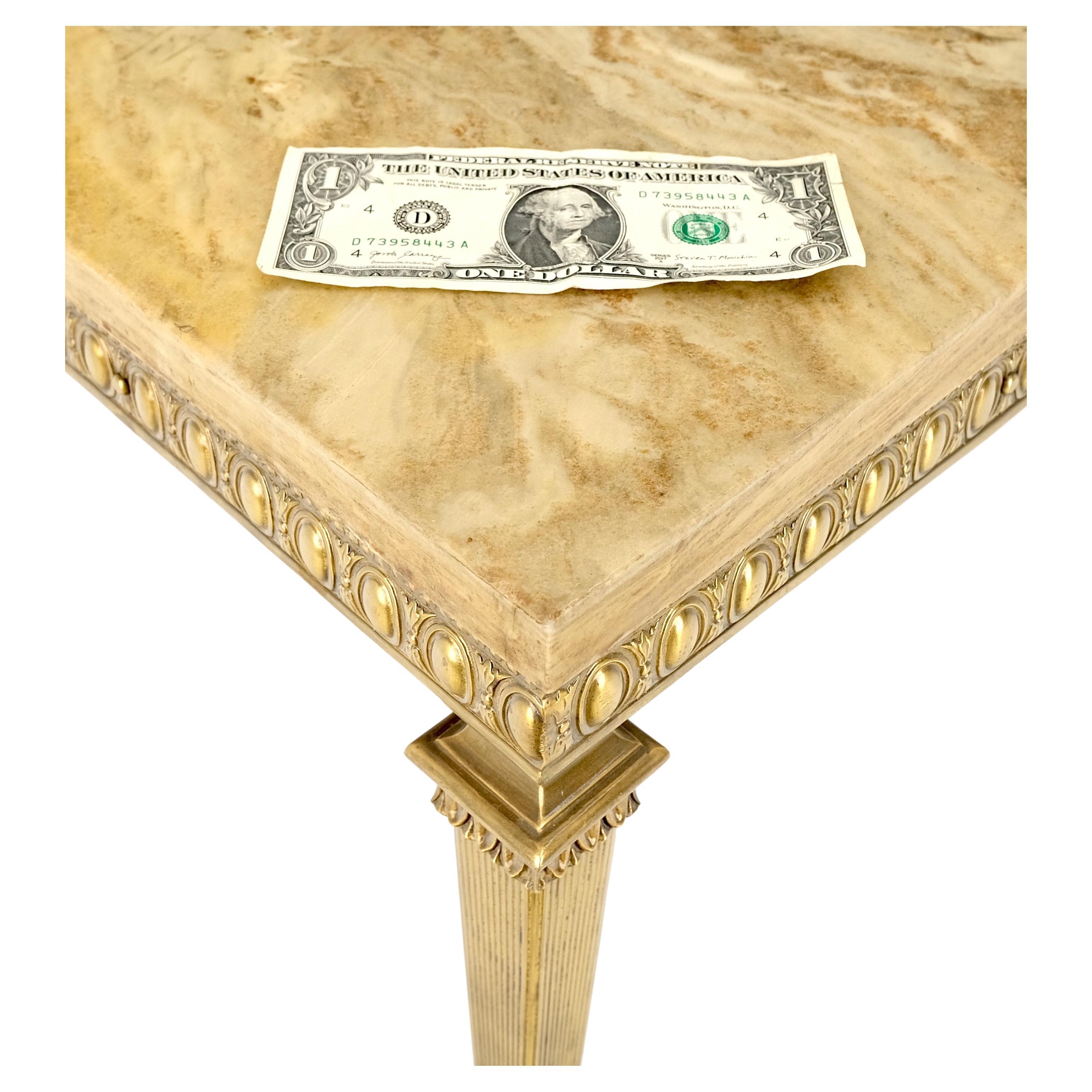 Square Solid Brass or Bronze Base Travertine Top Side End Occasional Table MINT! In Good Condition For Sale In Rockaway, NJ