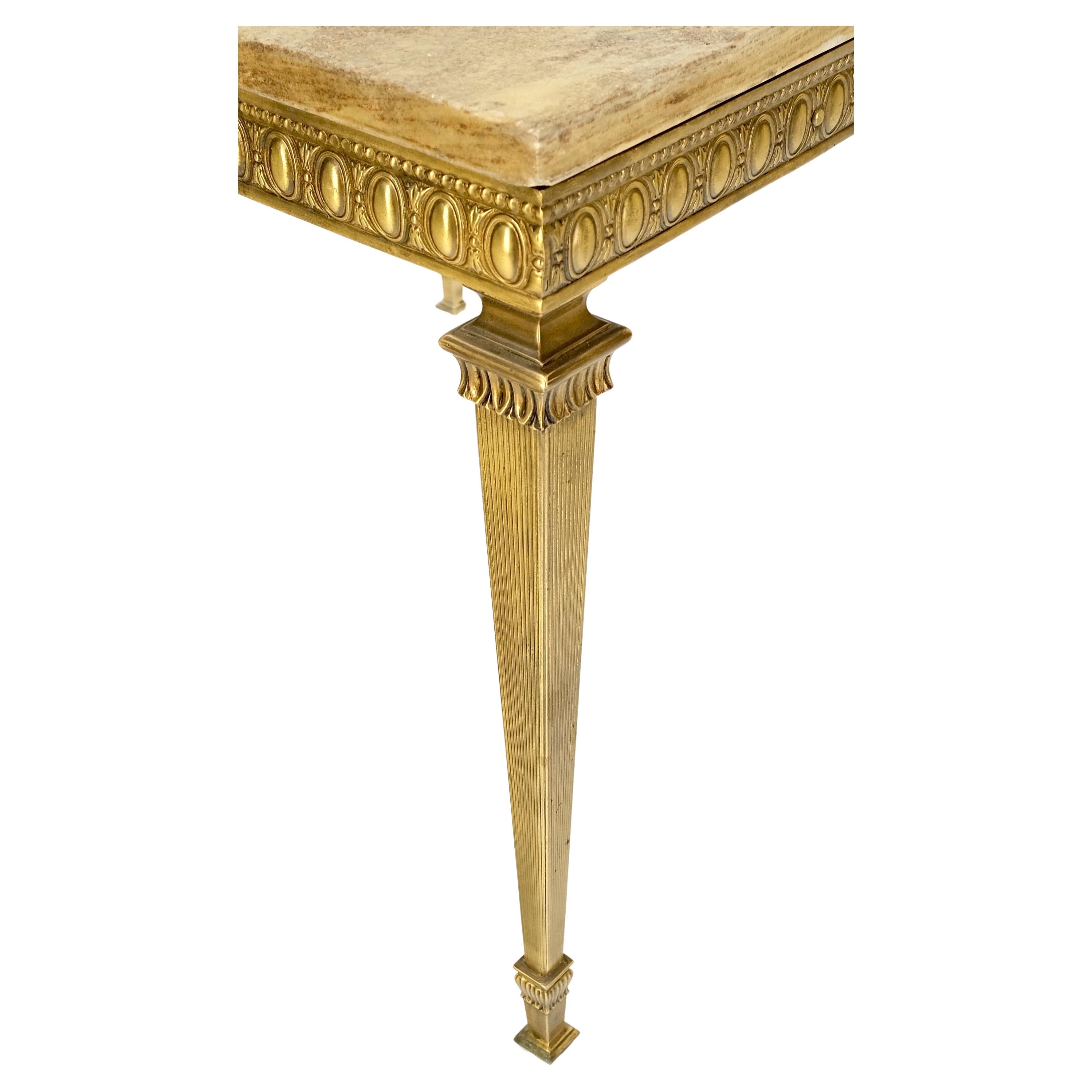 Square Solid Brass or Bronze Base Travertine Top Side End Occasional Table MINT! In Good Condition For Sale In Rockaway, NJ