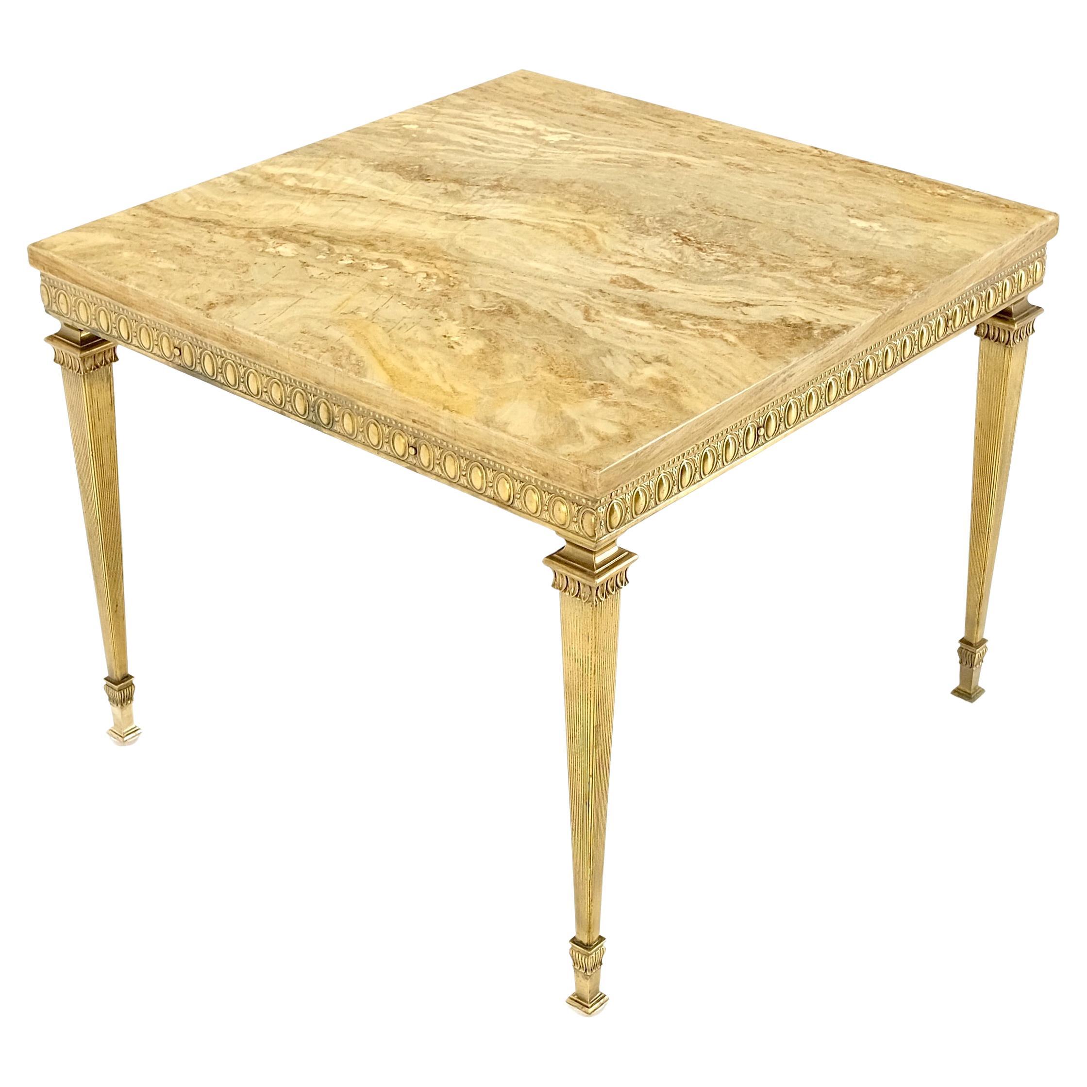 Square Solid Brass or Bronze Base Travertine Top Side End Occasional Table MINT! For Sale 2