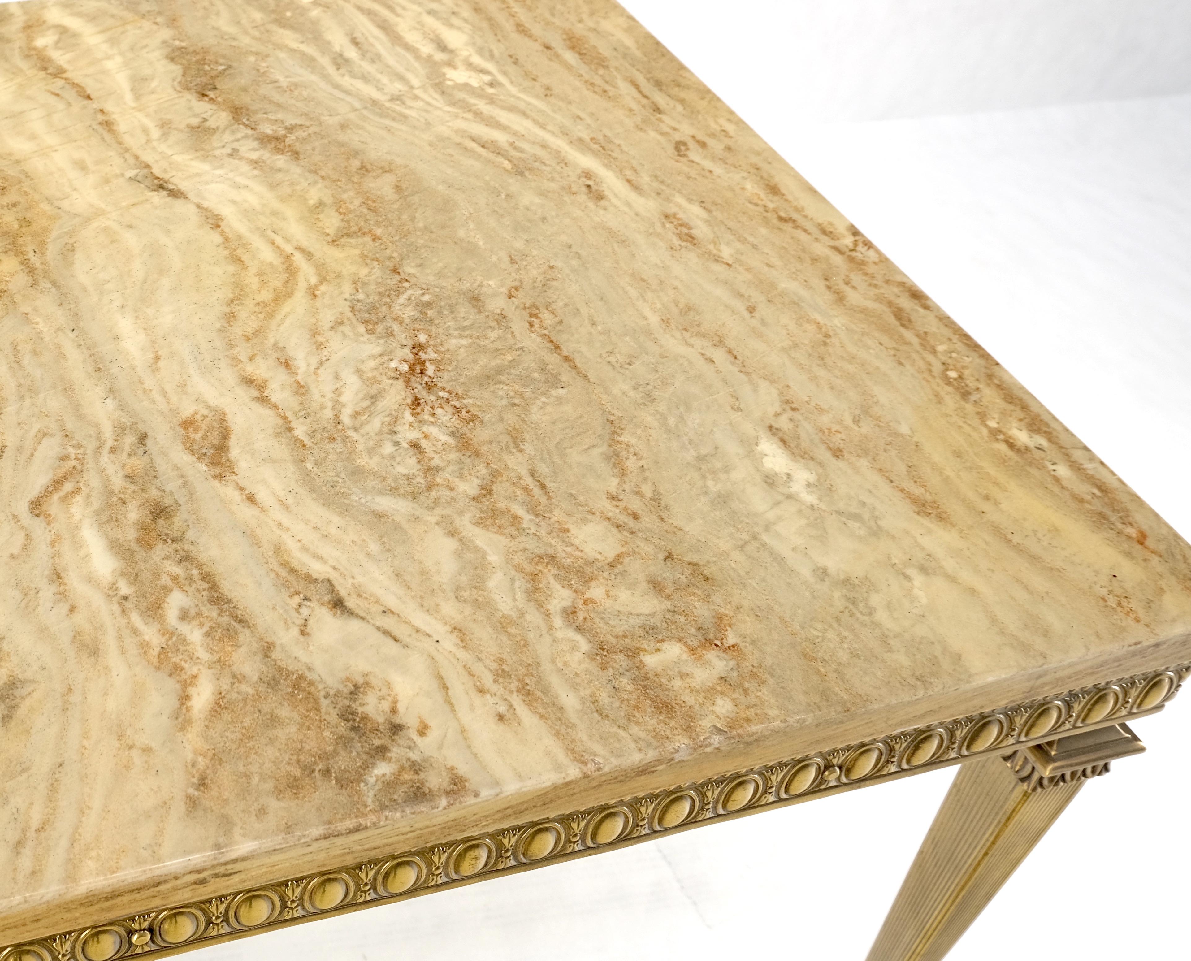 Square Solid Brass or Bronze Base Travertine Top Side End Occasional Table MINT! For Sale 3