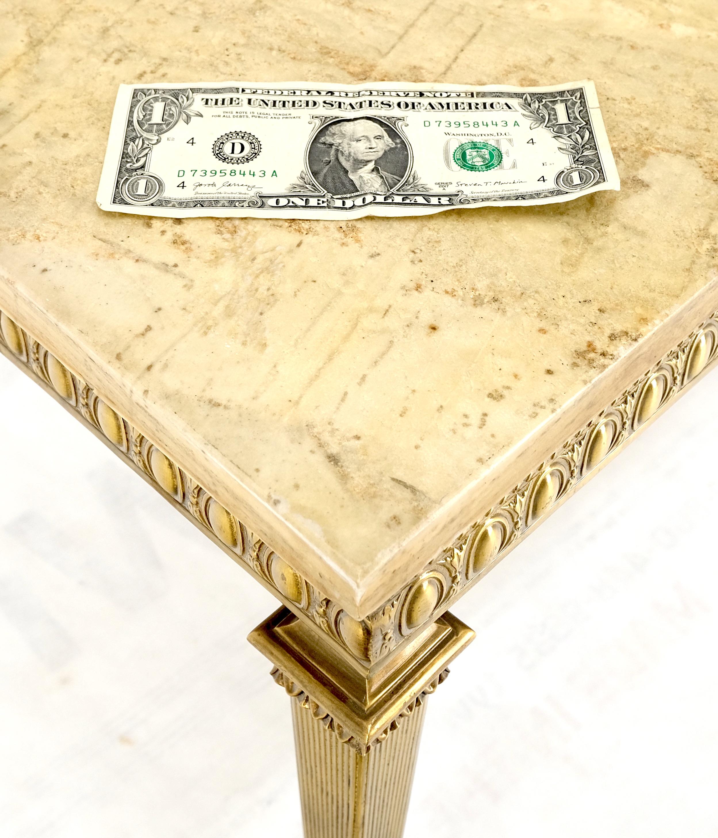Square Solid Brass or Bronze Base Travertine Top Side End Occasional Table MINT! For Sale 2
