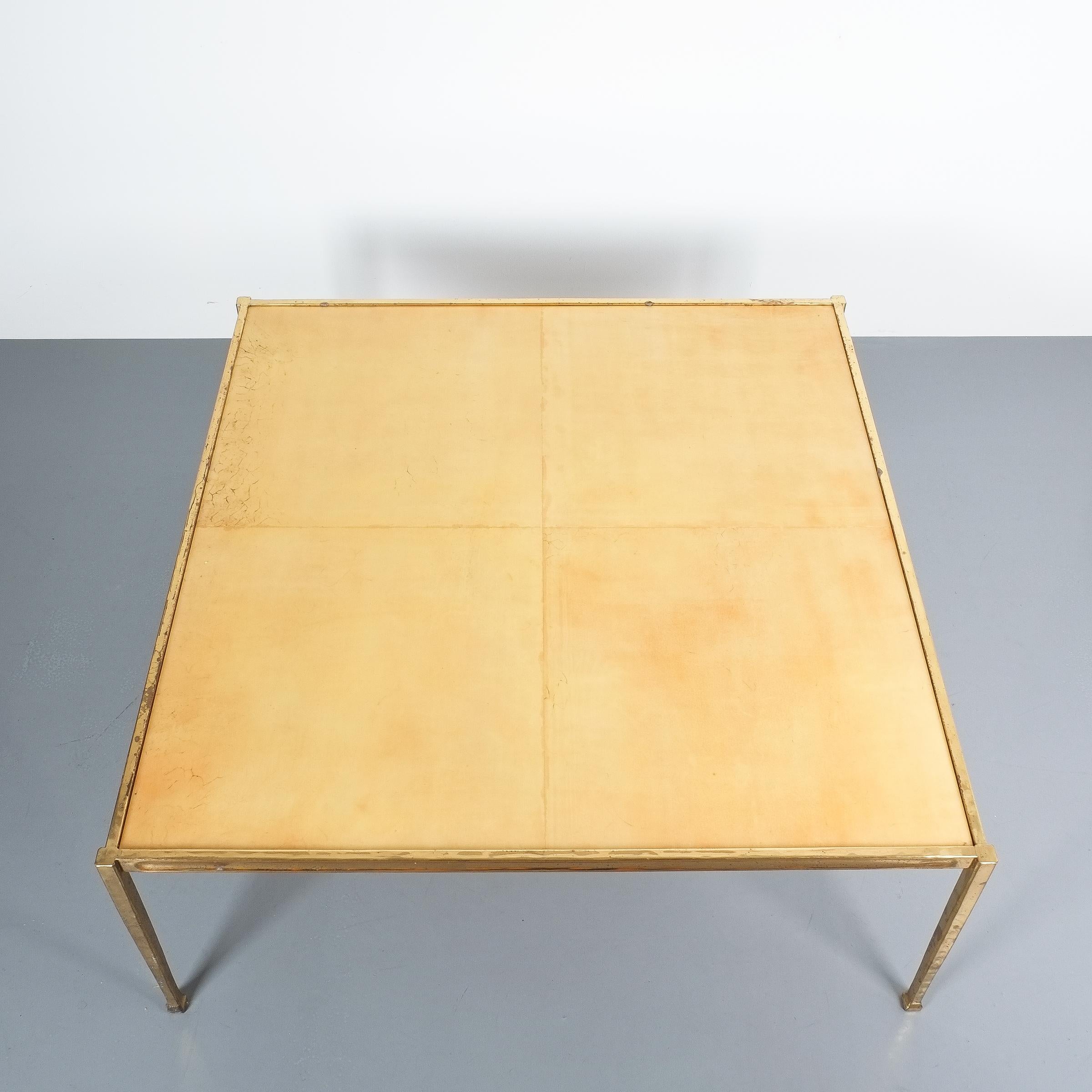 Square Solid Brass Parchment Coffee Table, France, 1965 In Good Condition For Sale In Vienna, AT