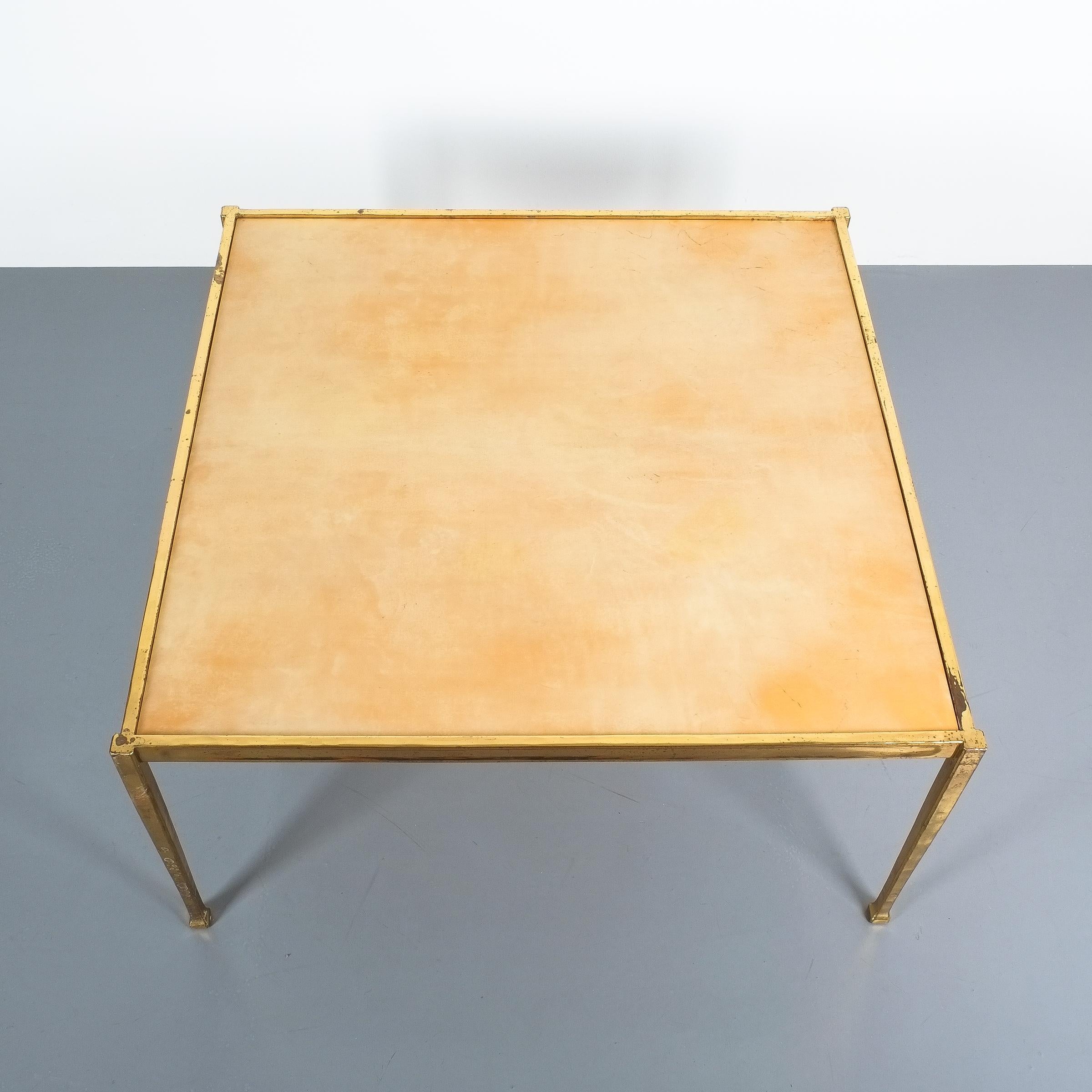 Square Solid Brass Parchment Coffee Table, France, 1965 In Good Condition For Sale In Vienna, AT