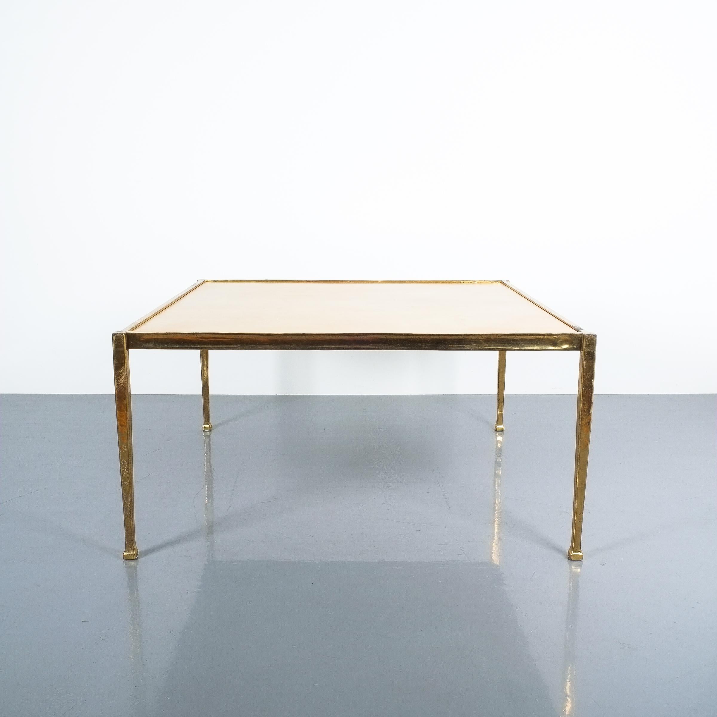 Square Solid Brass Parchment Coffee Table, France, 1965 For Sale 1