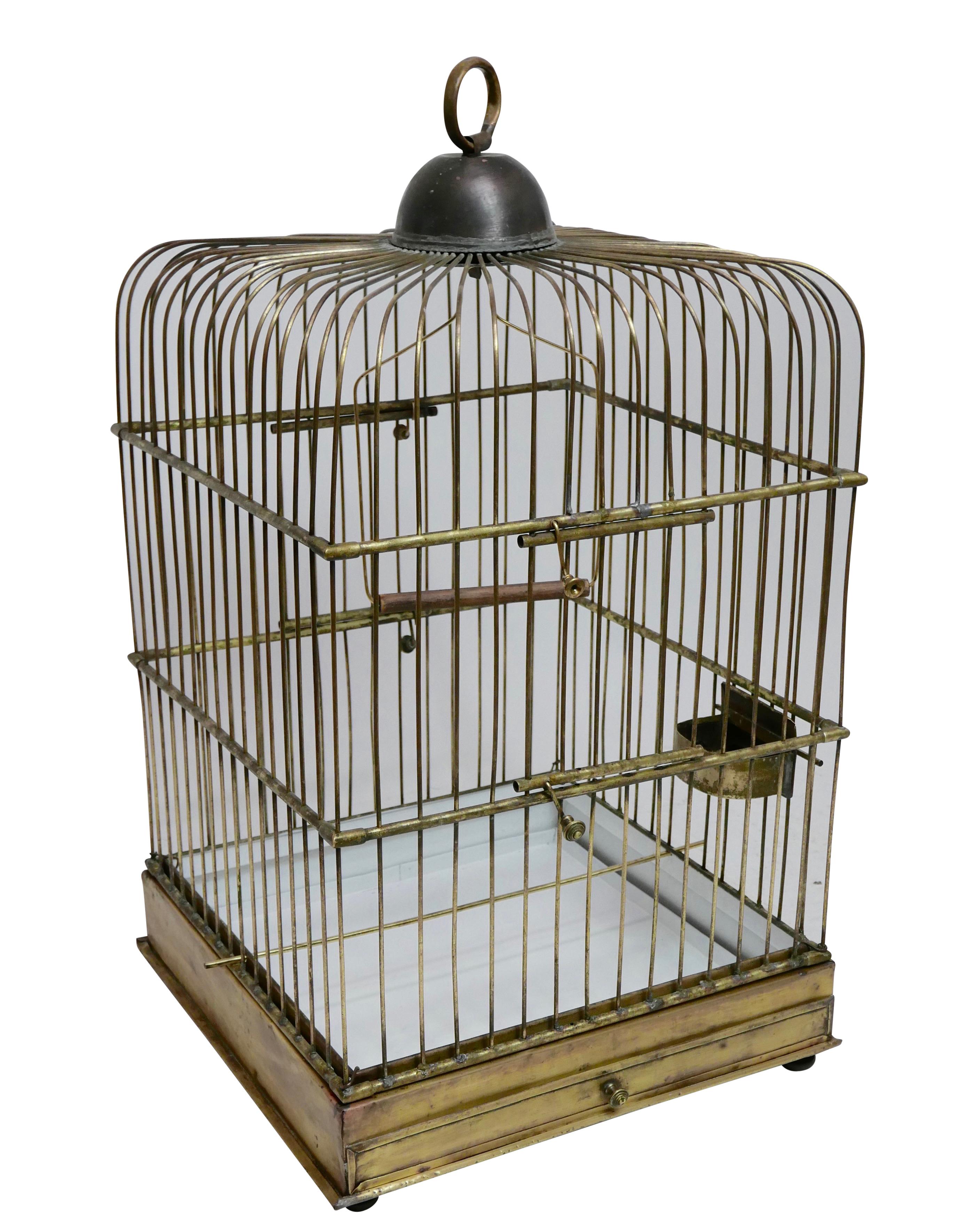 Square Solid Brass Parrot Birdcage, Late 19th Century 6