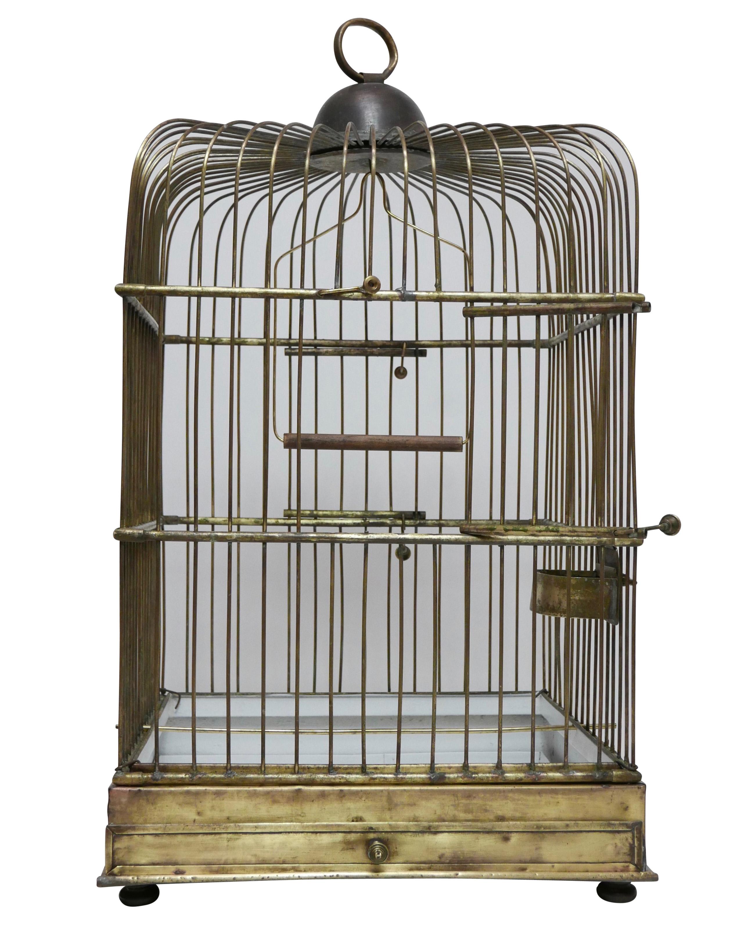Square Solid Brass Parrot Birdcage, Late 19th Century In Good Condition In San Francisco, CA