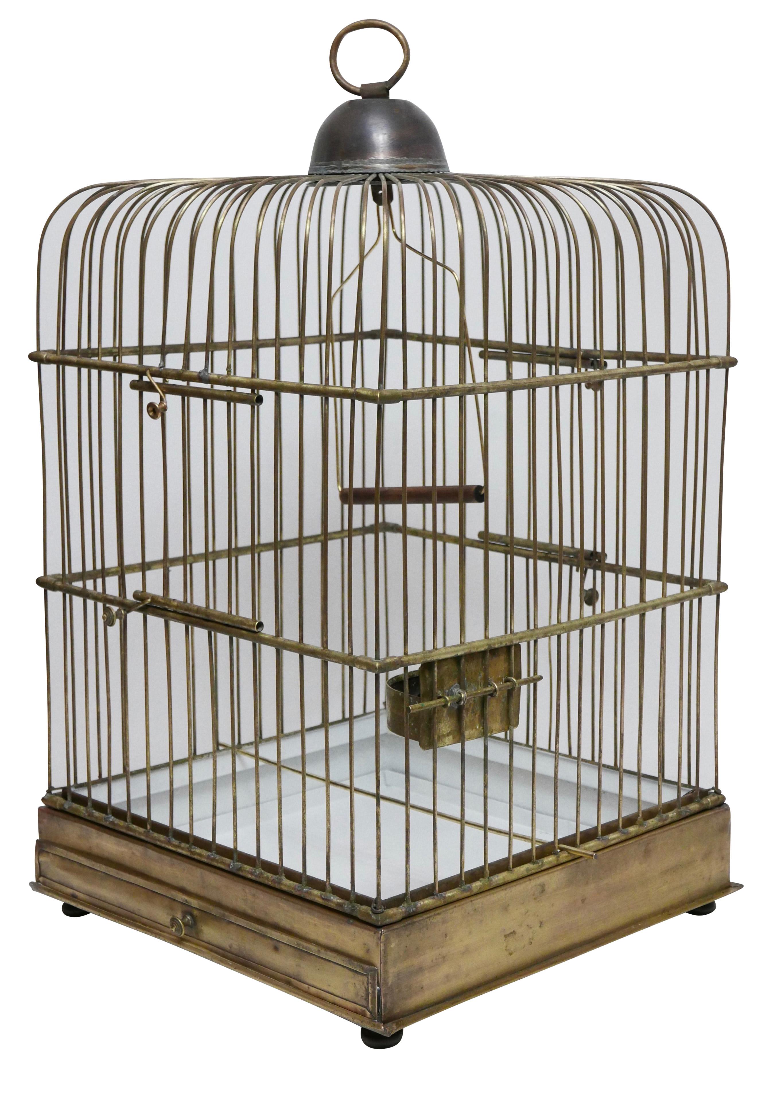 Square Solid Brass Parrot Birdcage, Late 19th Century 3