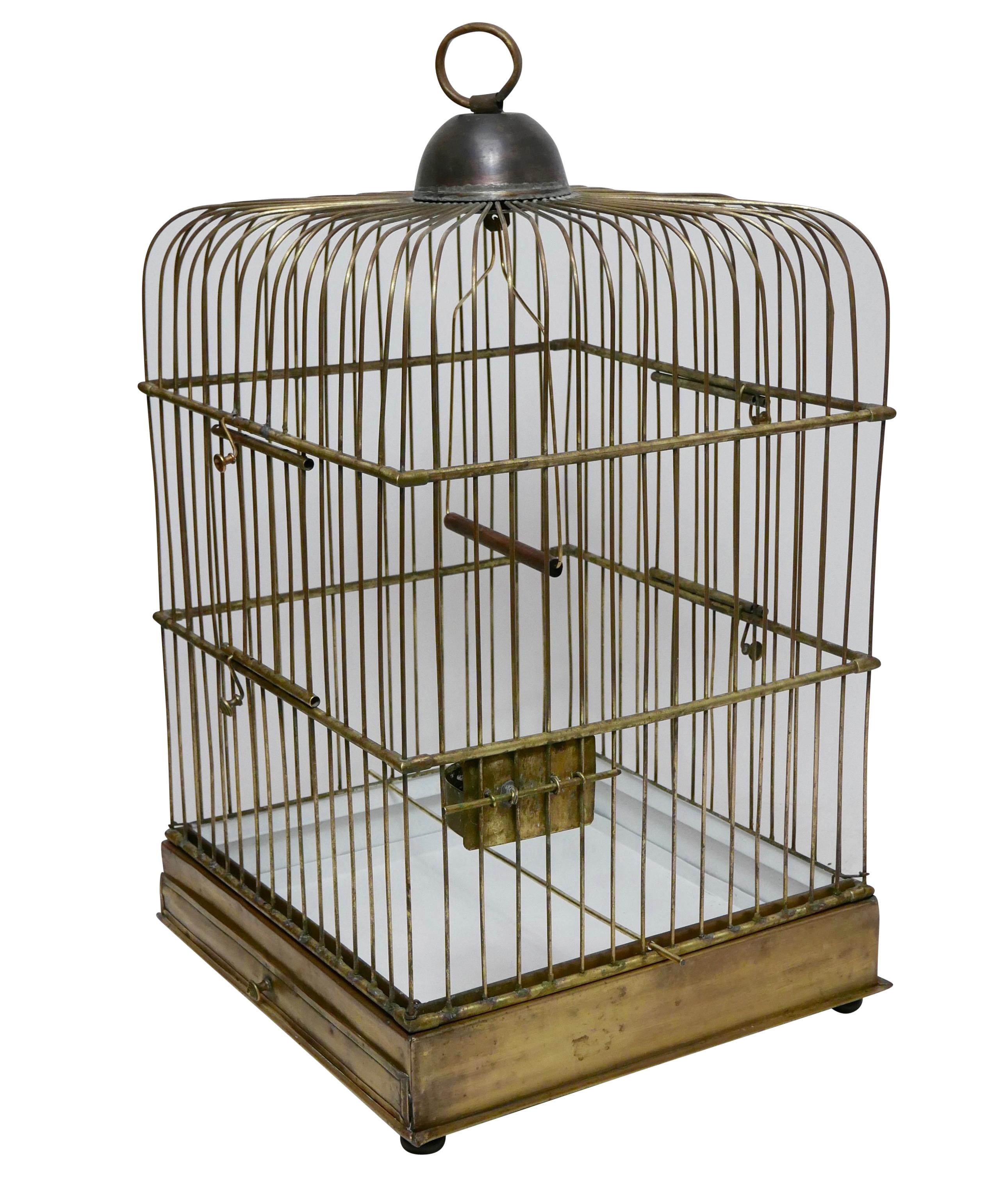 Square Solid Brass Parrot Birdcage, Late 19th Century 4