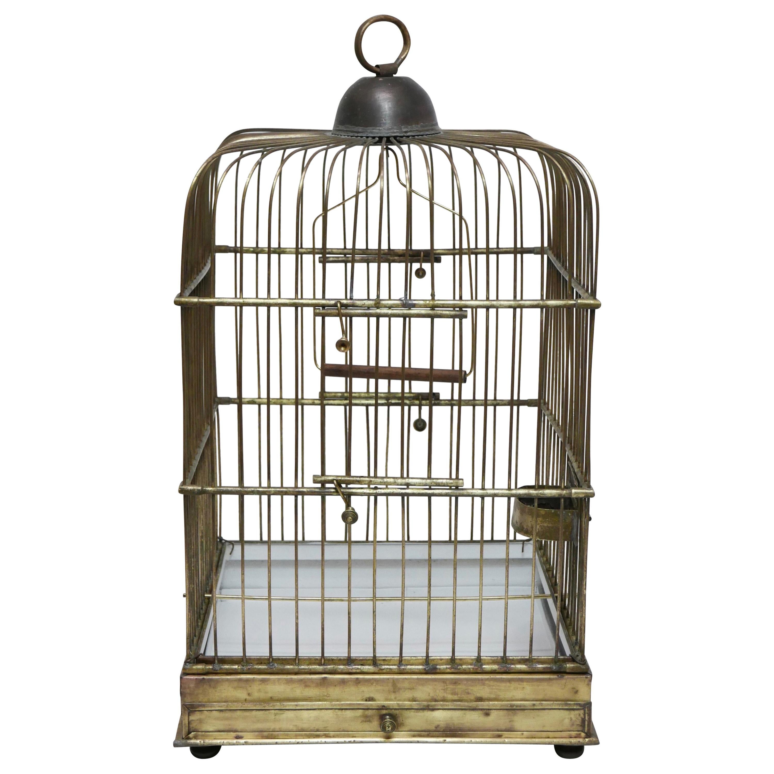 Square Solid Brass Parrot Birdcage, Late 19th Century