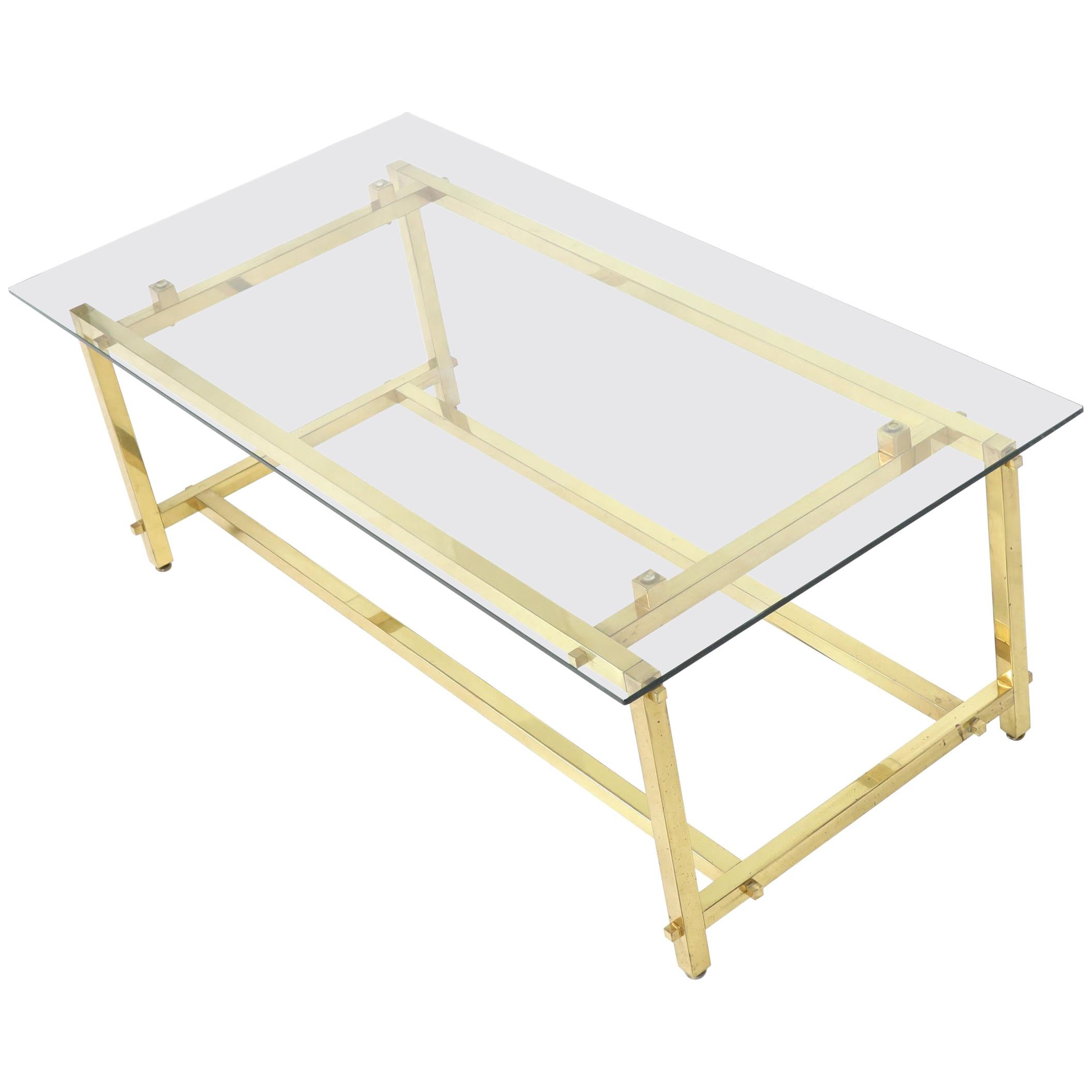 Square Solid Brass Profile Architectural Base Rectangular Coffee Table