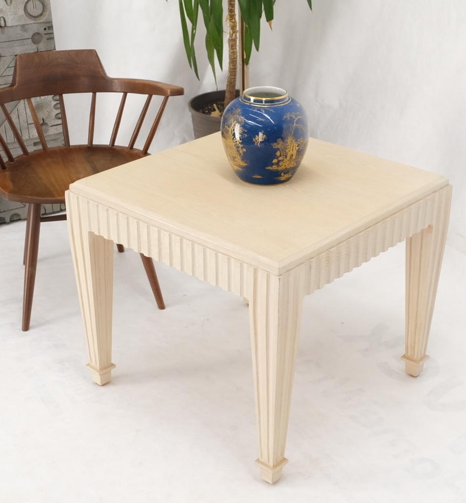 Mid-Century Modern Square Solid Oak Heavy Scallop Edge White Wash Side End Table