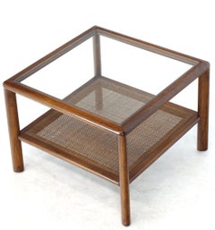Square Solid Walnut Frame Cane Magazine Shelf Occasional Side Table