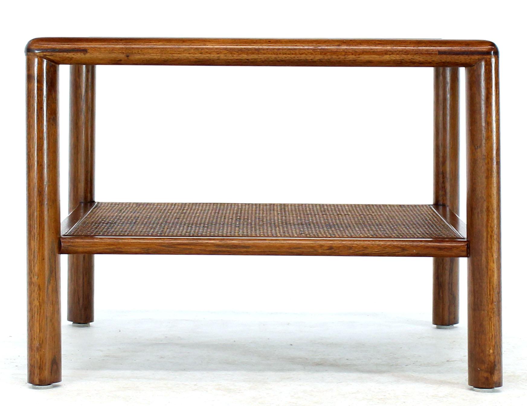 American Square Solid Walnut Frame Cane Magazine Shelf Occasional Side Table