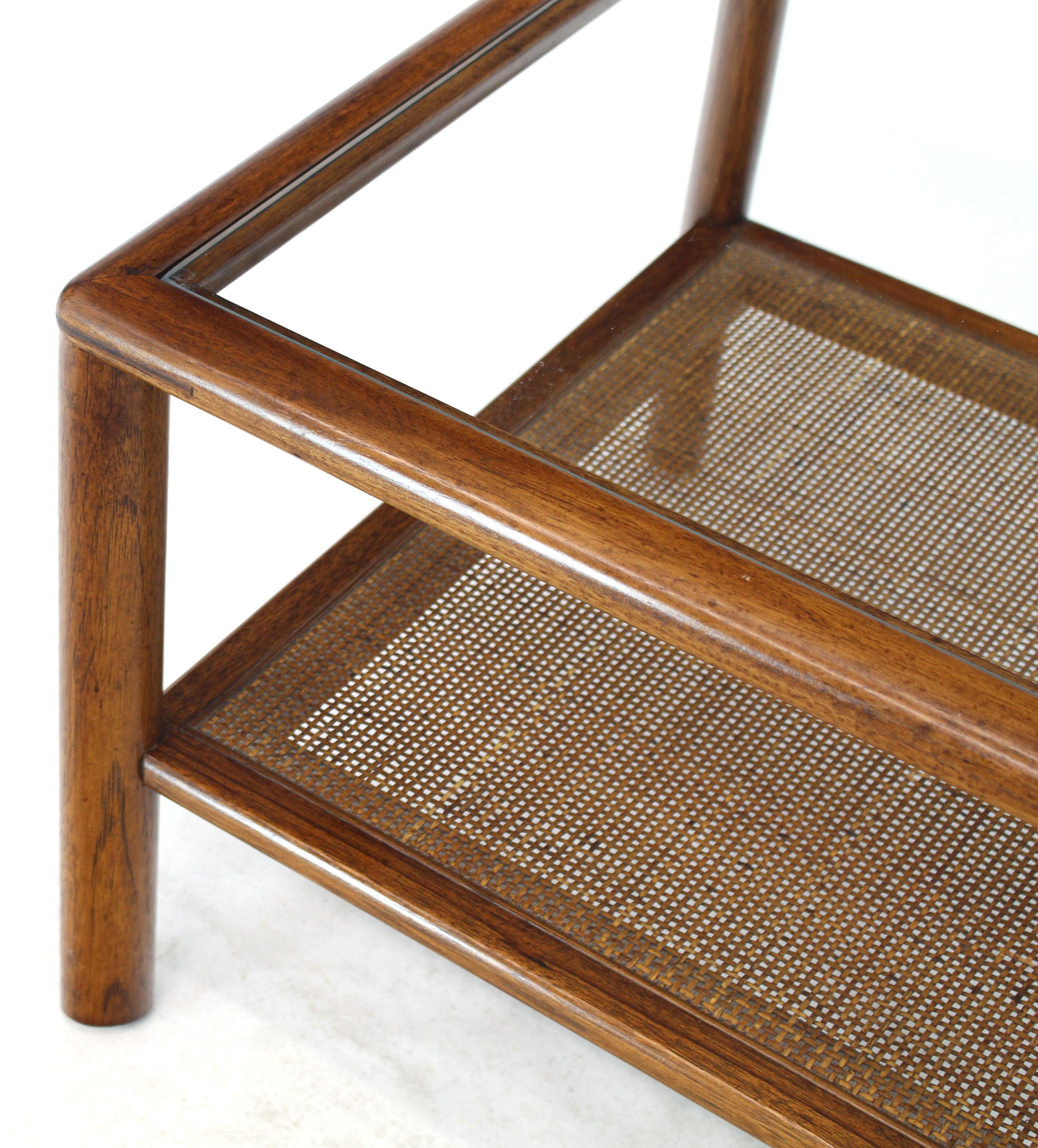 Square Solid Walnut Frame Cane Magazine Shelf Occasional Side Table In Good Condition In Rockaway, NJ