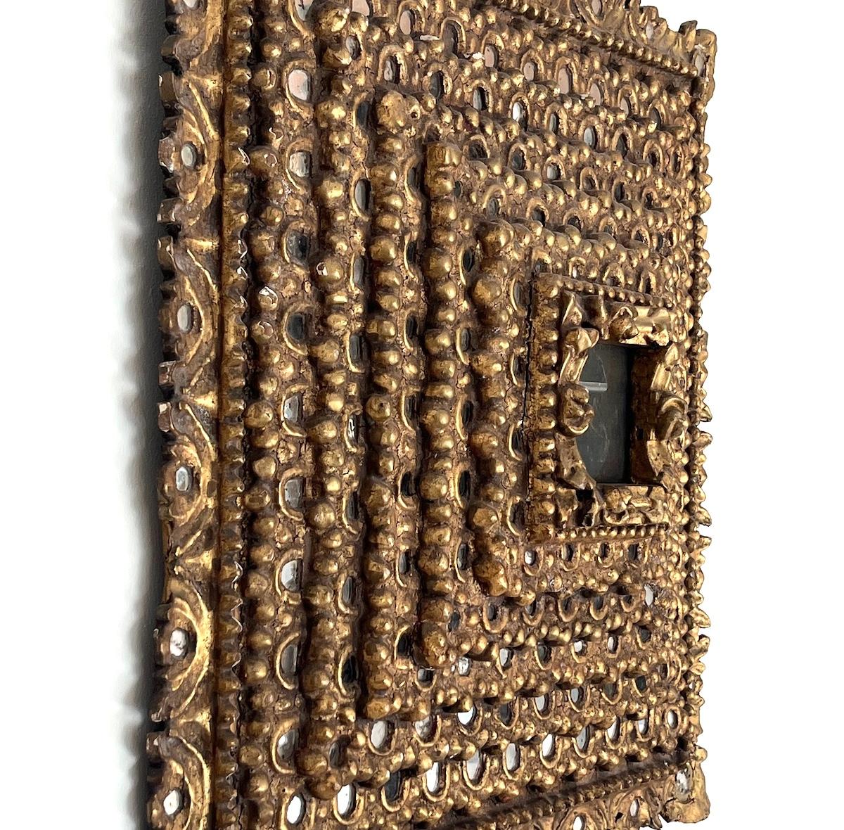 Hand-Carved Square Spanish Giltwood Mirror For Sale