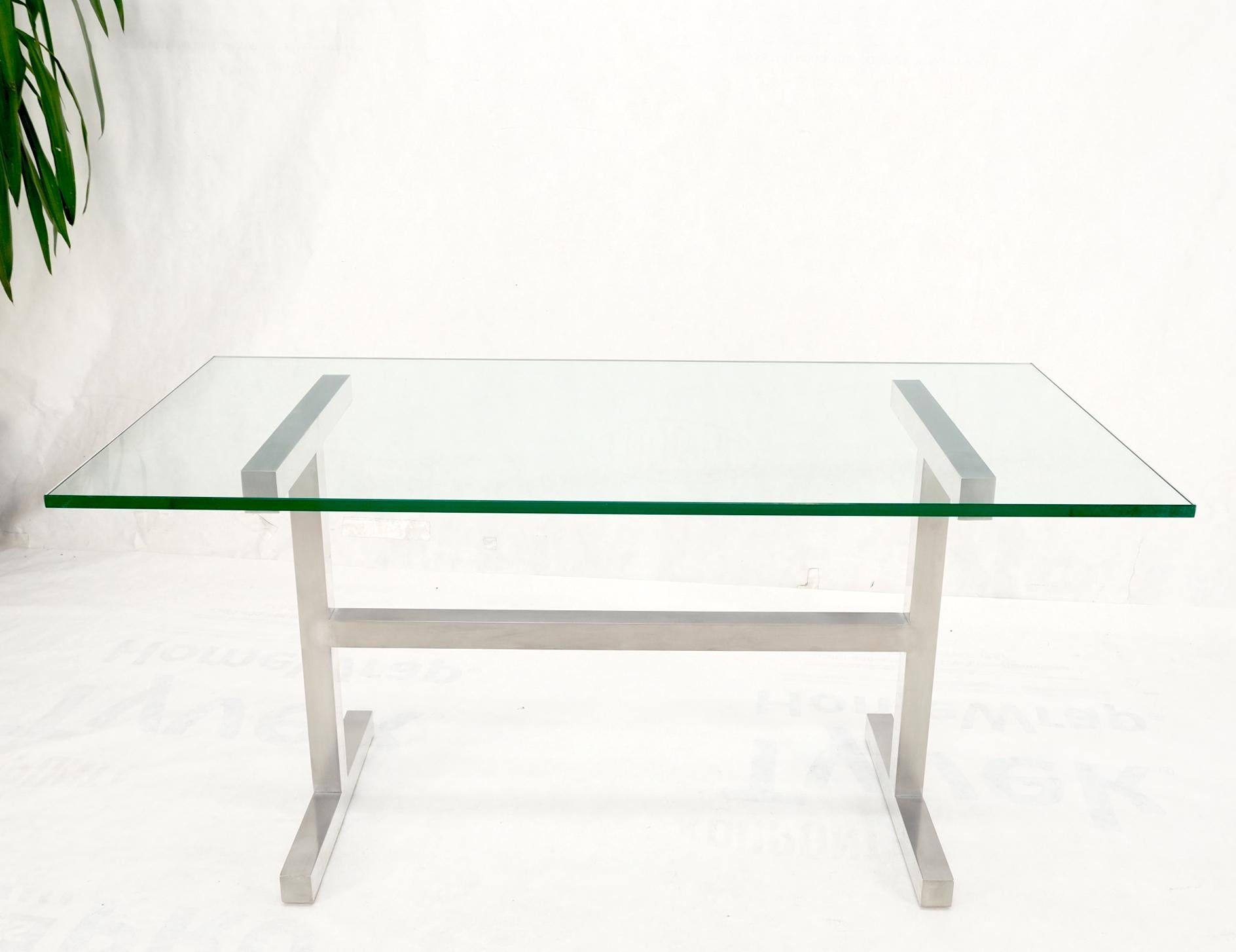 Square Stainless Profile Base Glass Top Dining Writing Work Station Table  For Sale 5