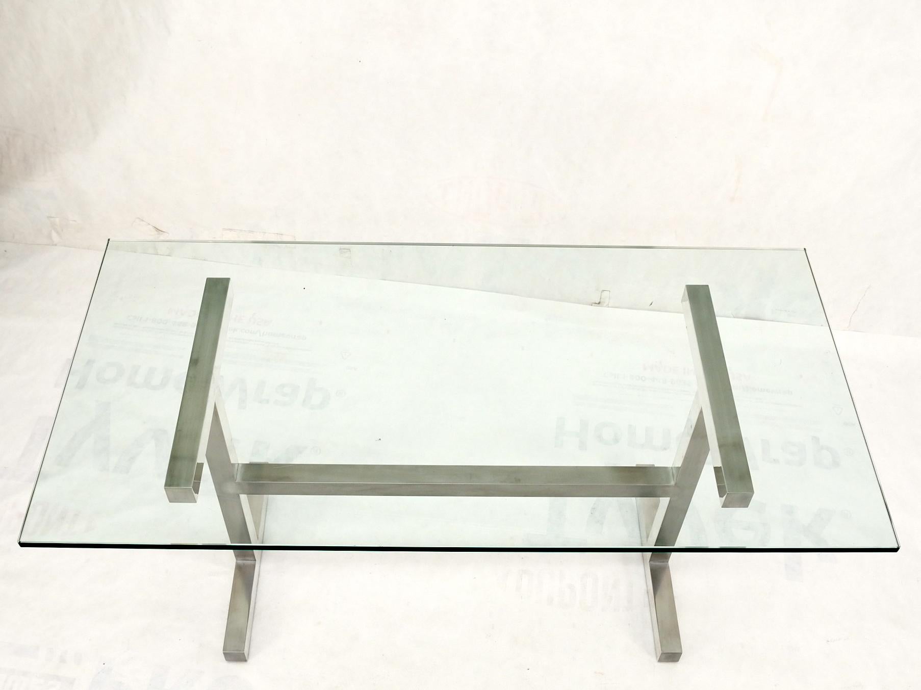 Square Stainless Profile Base Glass Top Dining Writing Work Station Table  For Sale 6