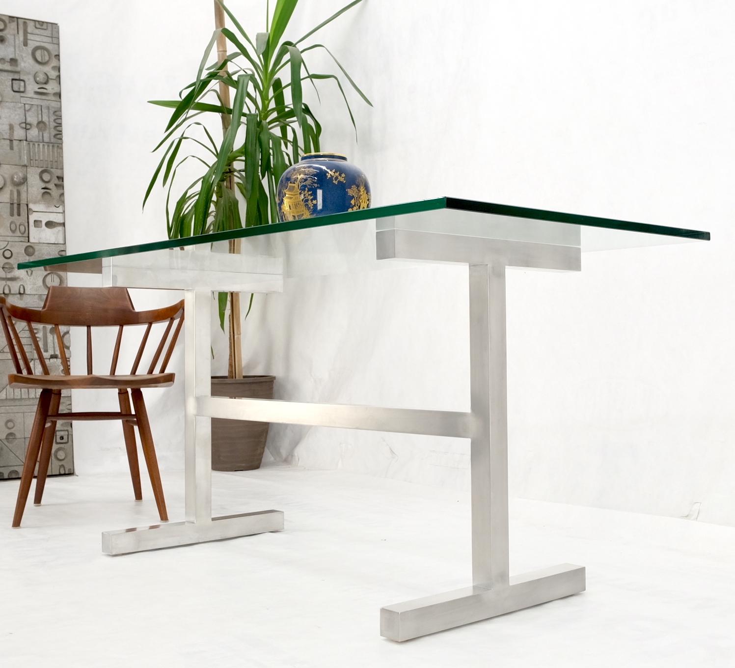 Square Stainless Profile Base Glass Top Dining Writing Work Station Table For Sale 9