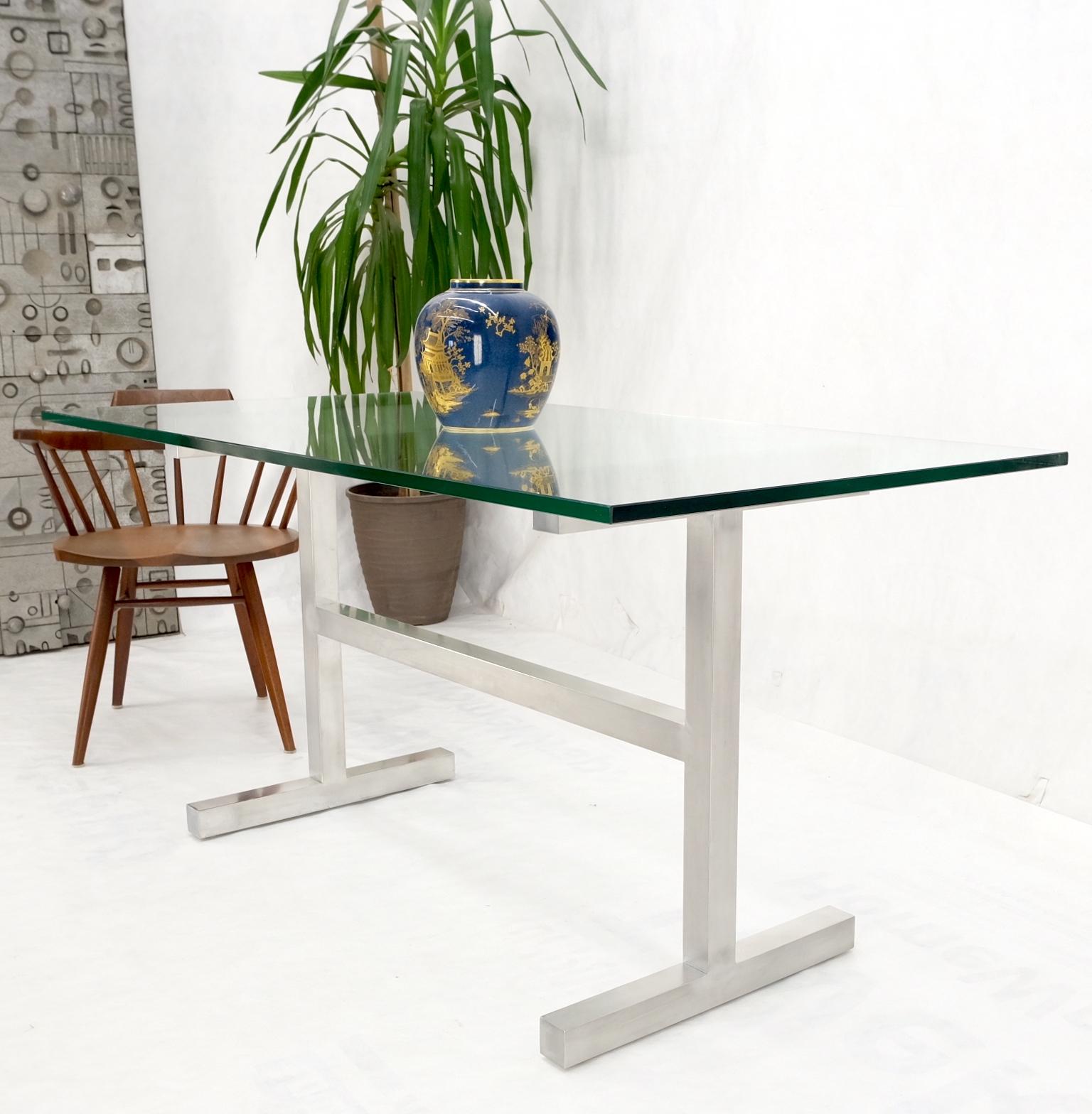 Square Stainless Profile Base Glass Top Dining Writing Work Station Table  For Sale 10
