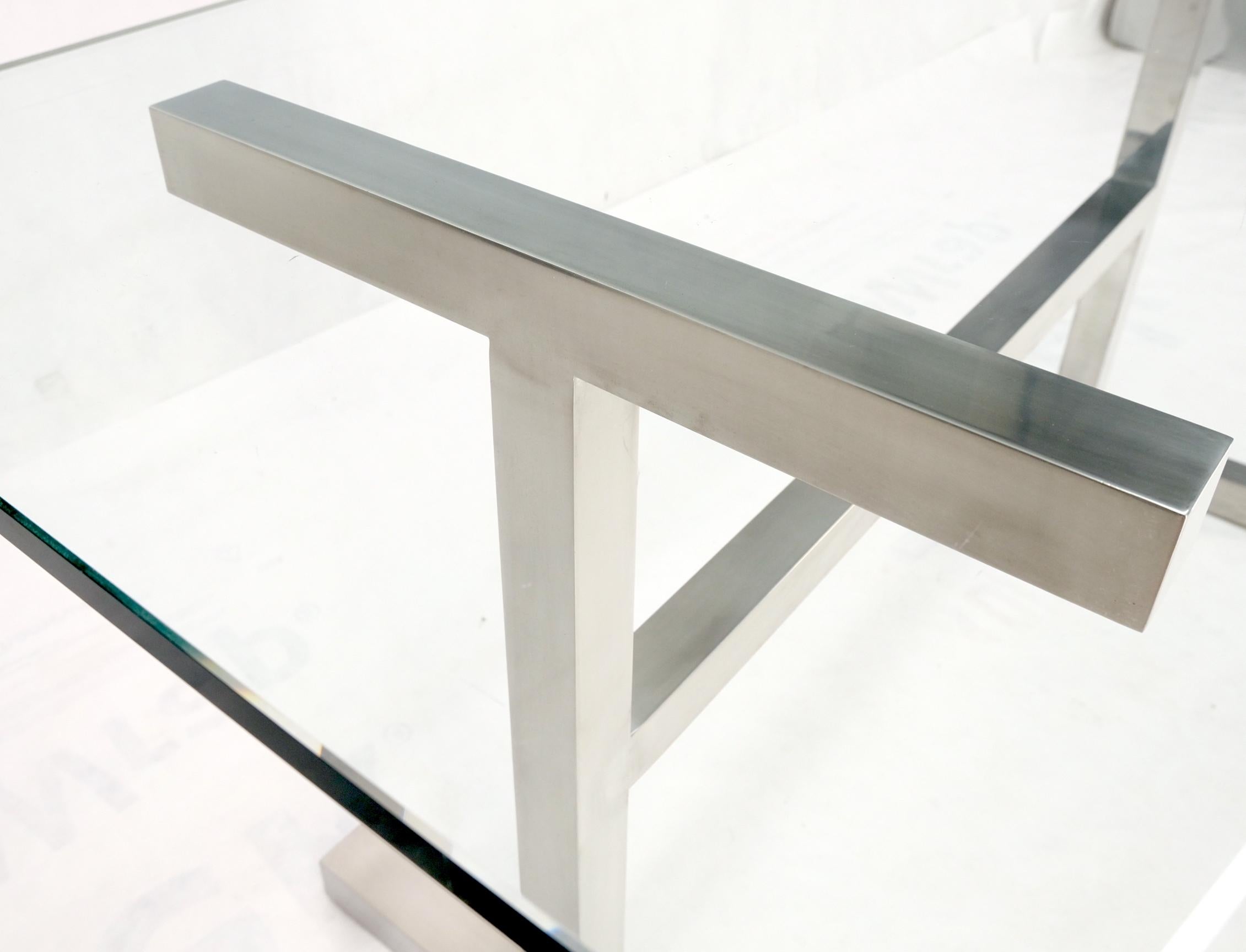 Quadratischer Edelstahl-Profilsockel Glasplatte Esstisch Schreibtisch  (amerikanisch) im Angebot
