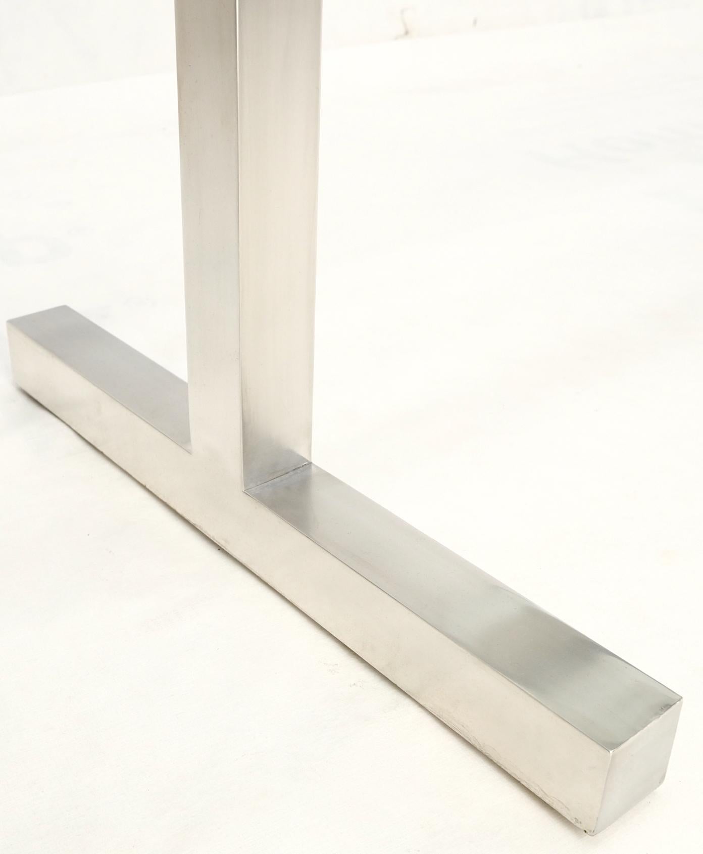 Square Stainless Profile Base Glass Top Dining Writing Work Station Table In Good Condition For Sale In Rockaway, NJ