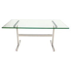 Square Stainless Profile Base Glass Top Dining Writing Work Station Table 