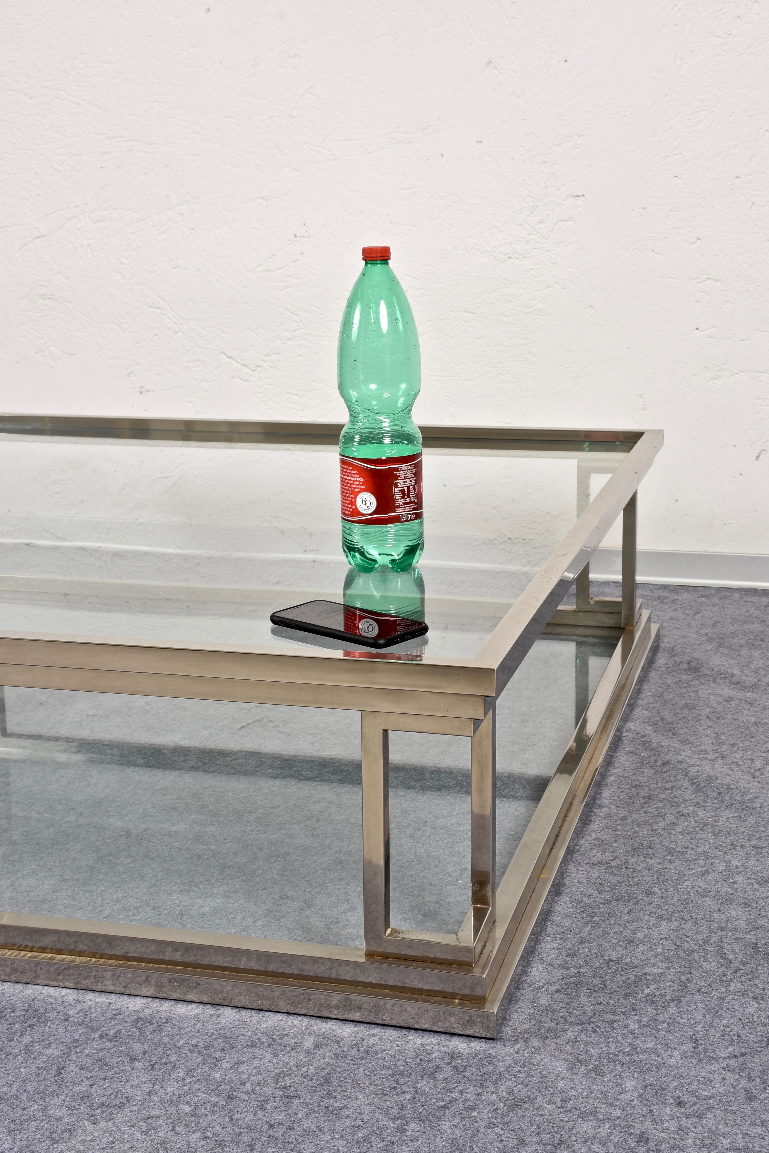 Square Stainless Steel Coffee Table with 2 Levels in Glass, Rega, Italy 1970s 5