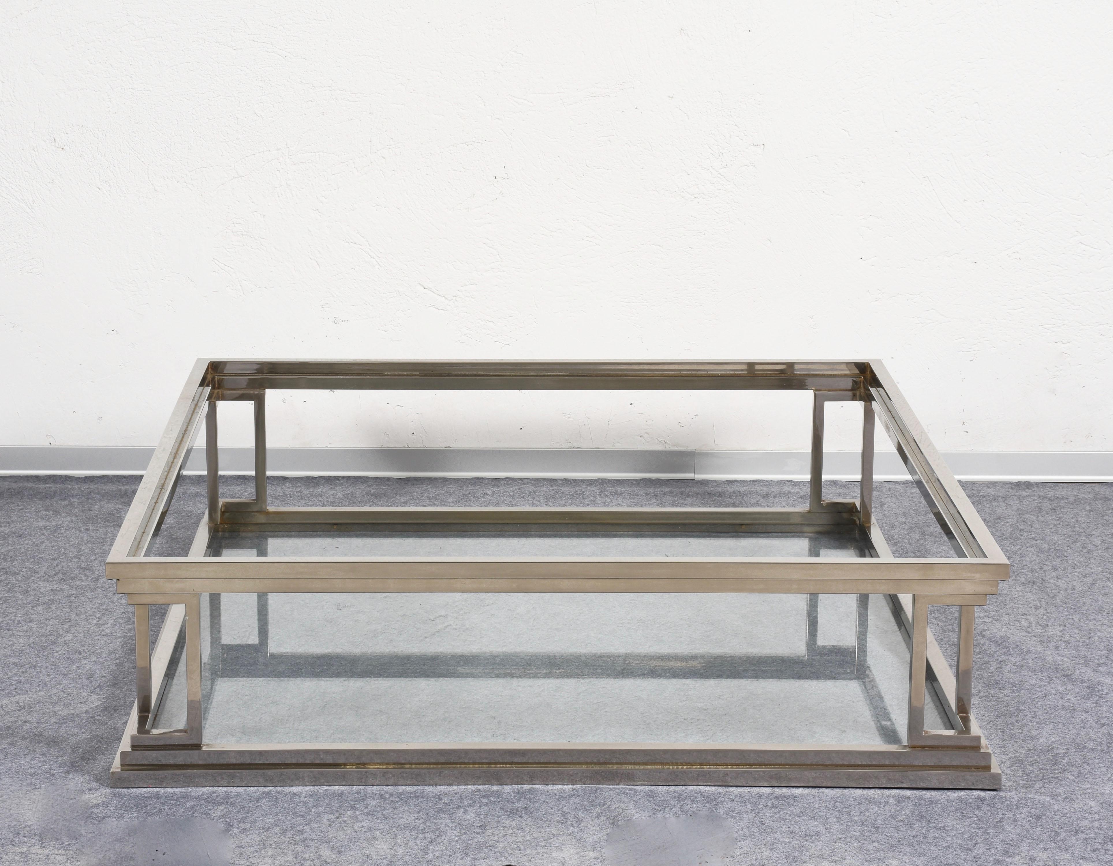 Square Stainless Steel Coffee Table with 2 Levels in Glass, Rega, Italy 1970s 12