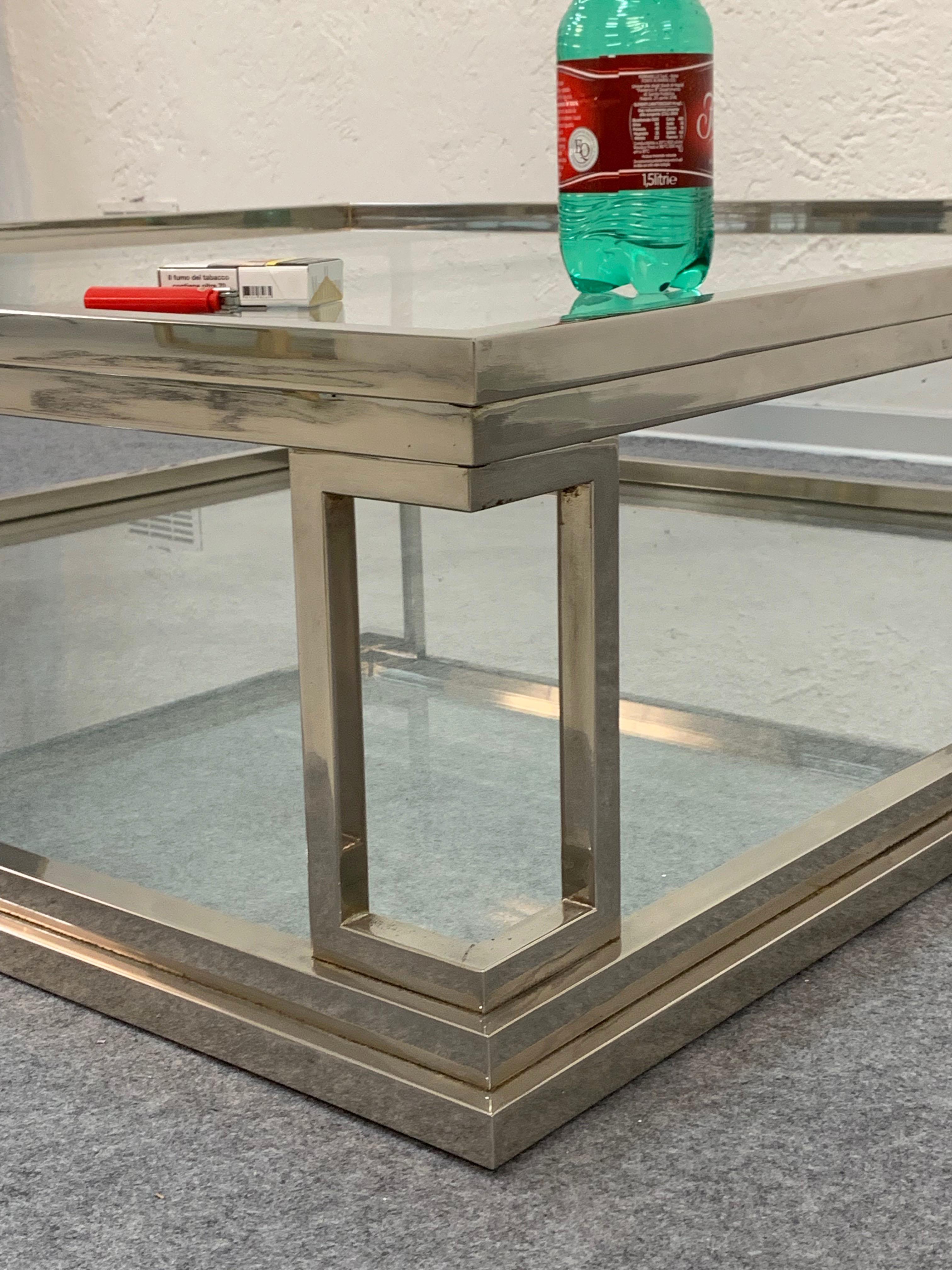 Square Stainless Steel Coffee Table with 2 Levels in Glass, Rega, Italy 1970s 13